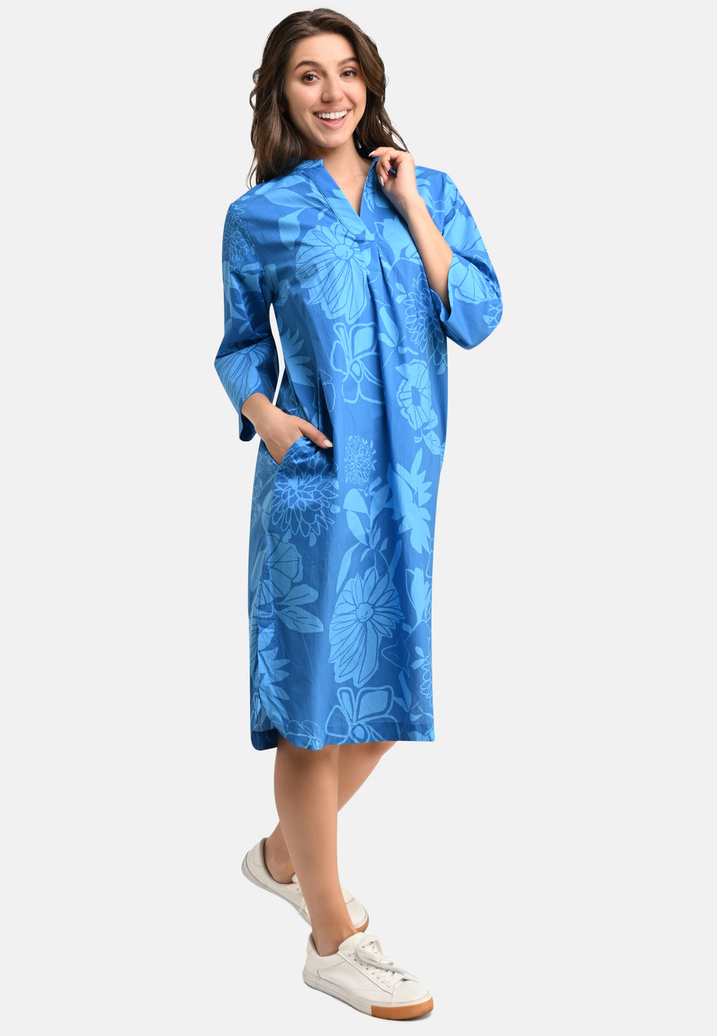 25371 Robe tunique à imprimé floral bleu