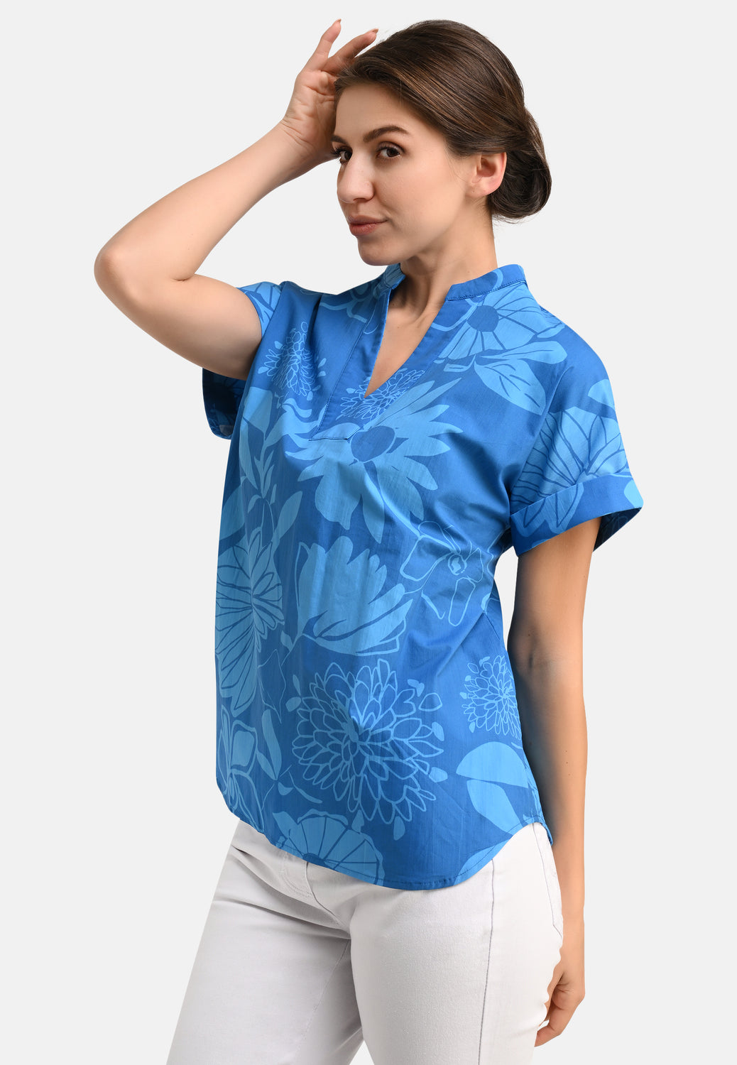 25372 Chemisier à imprimé fleuri bleu