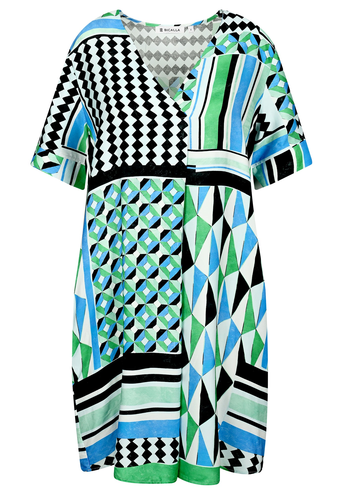 25373 Robe à imprimé graphique bleu/vert