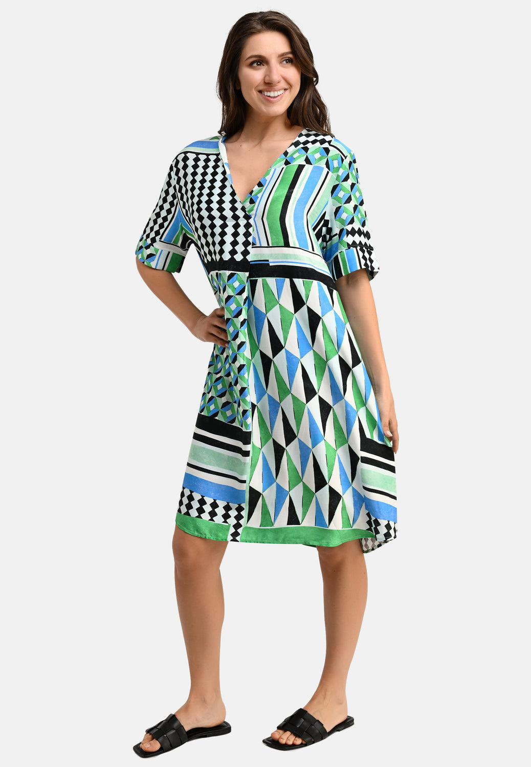 25373 Robe à imprimé graphique bleu/vert