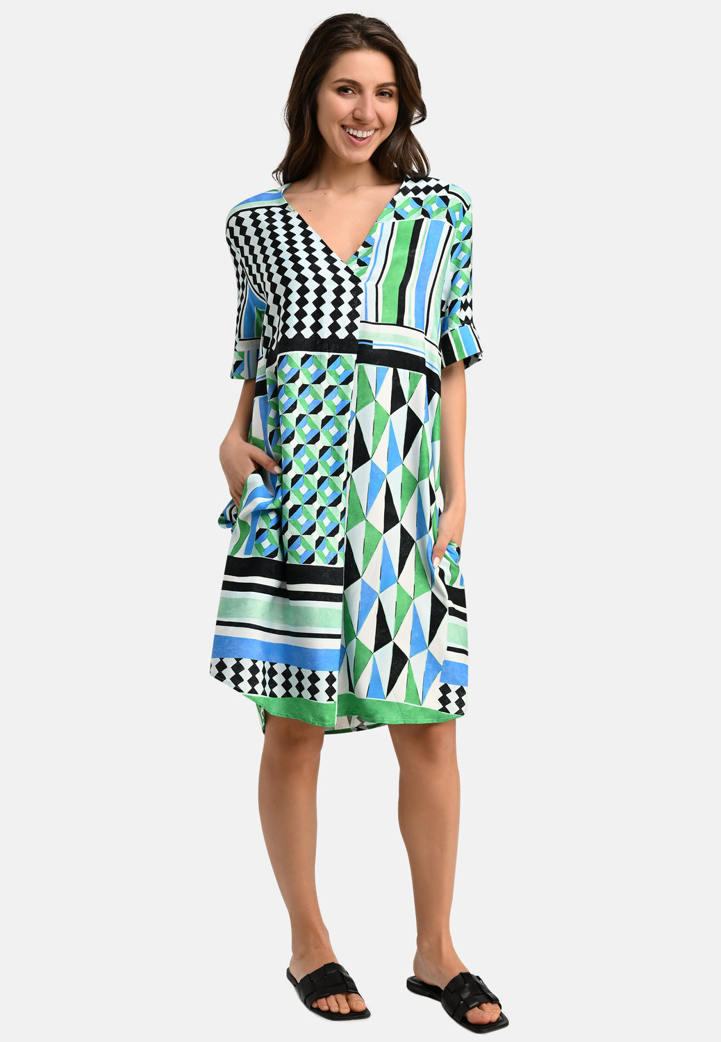 25373 Robe à imprimé graphique bleu/vert