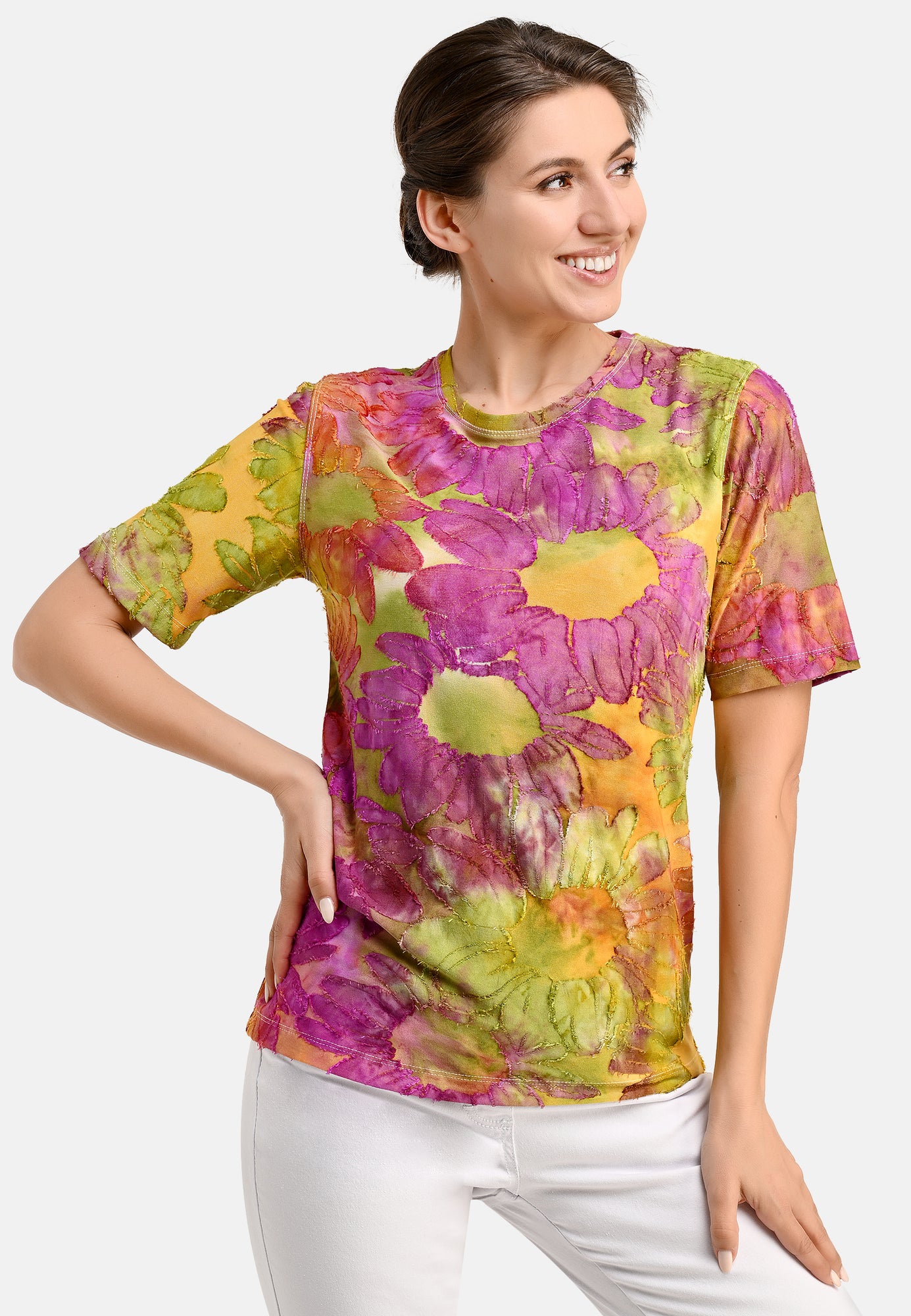 25401 Shirt mit Blüten-Muster in Pink/Grün