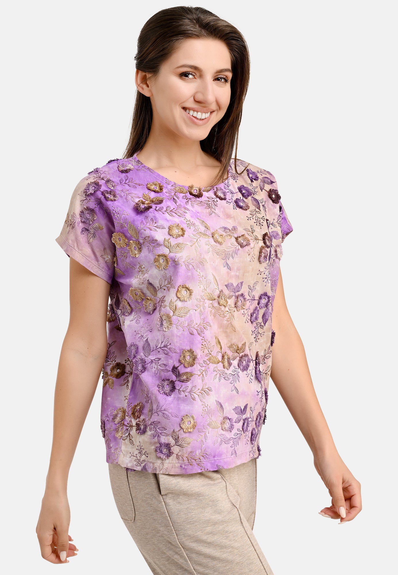 25402 Blusen-Shirt mit Stickerei in Lila