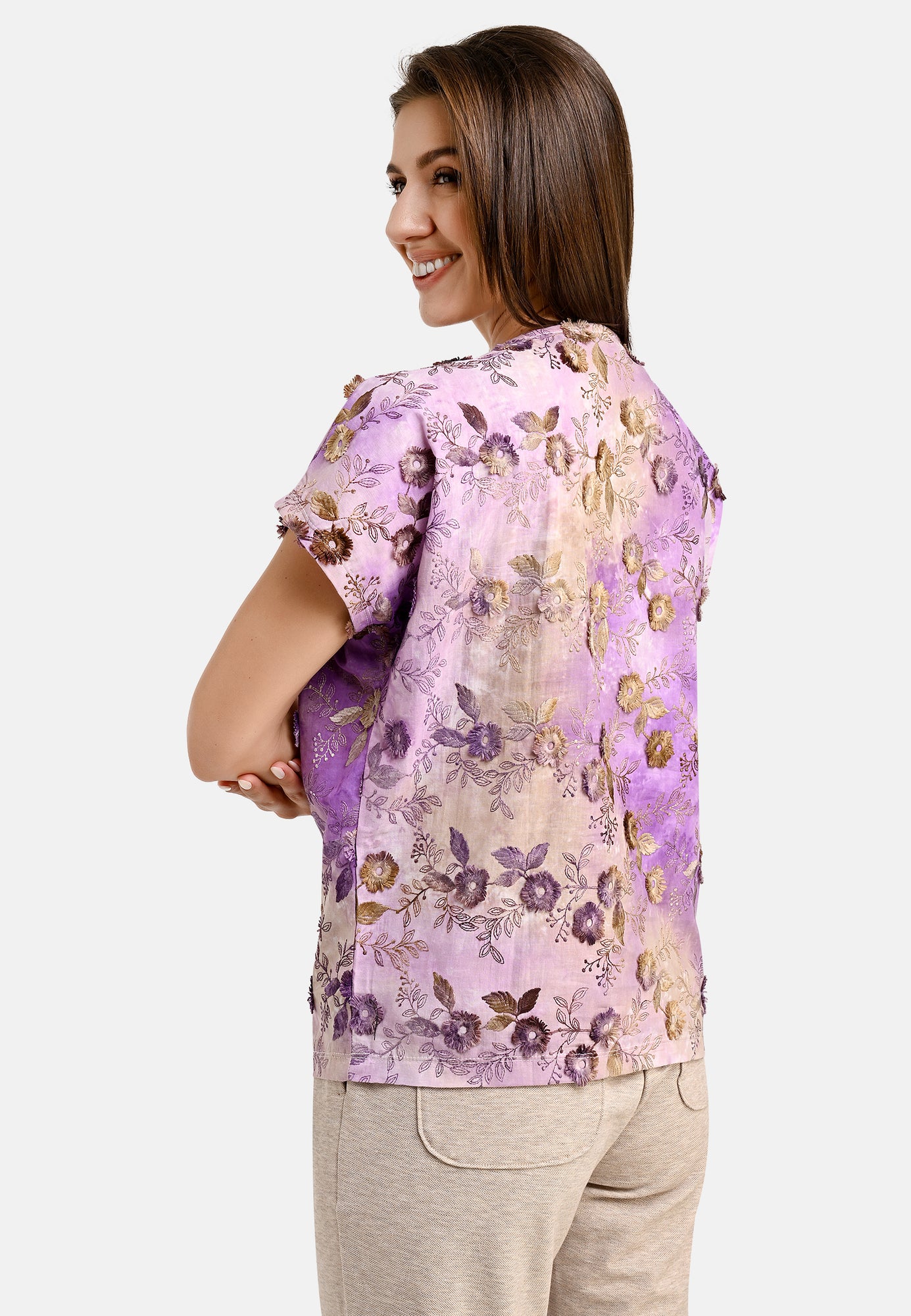25402 Blusen-Shirt mit Stickerei in Lila