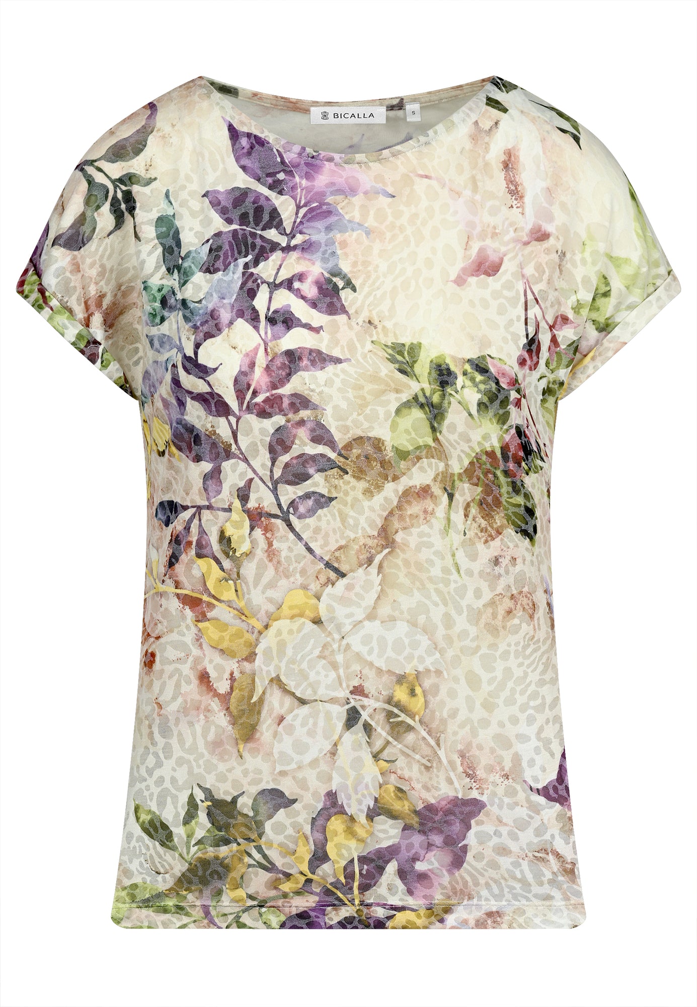 25404 Shirt mit Blätter-Print in Sand/Lila