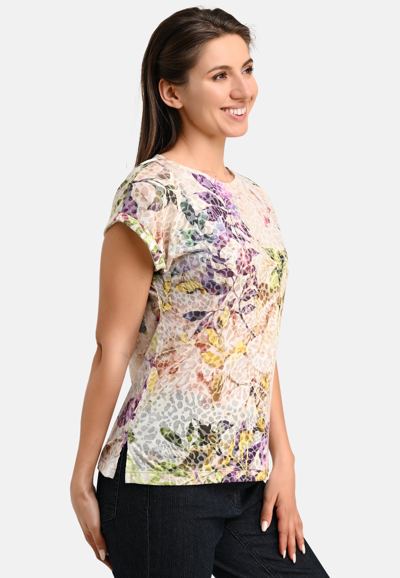25404 Shirt mit Blätter-Print in Sand/Lila