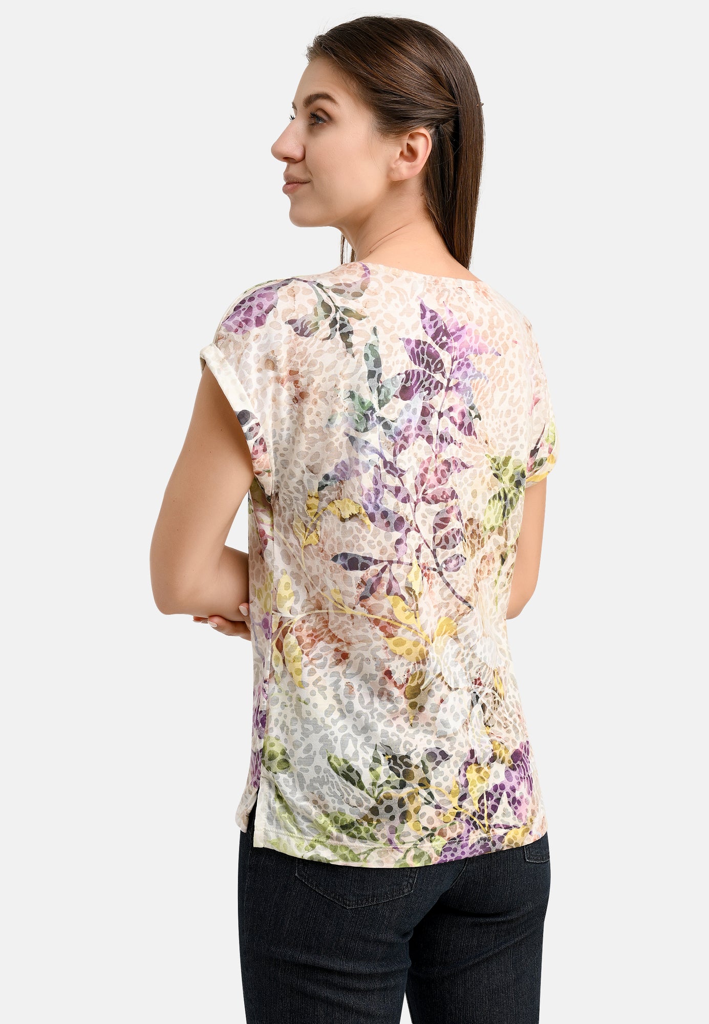 25404 Shirt mit Blätter-Print in Sand/Lila