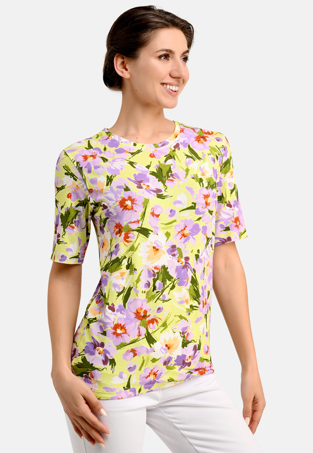 25407 Shirt mit Blumen-Print in Lila/Grün