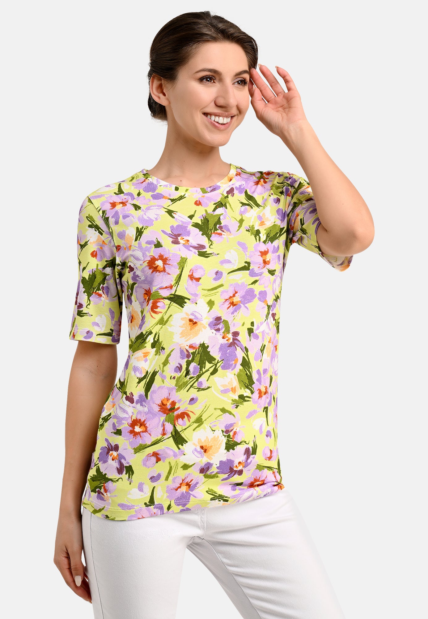 25407 Shirt mit Blumen-Print in Lila/Grün