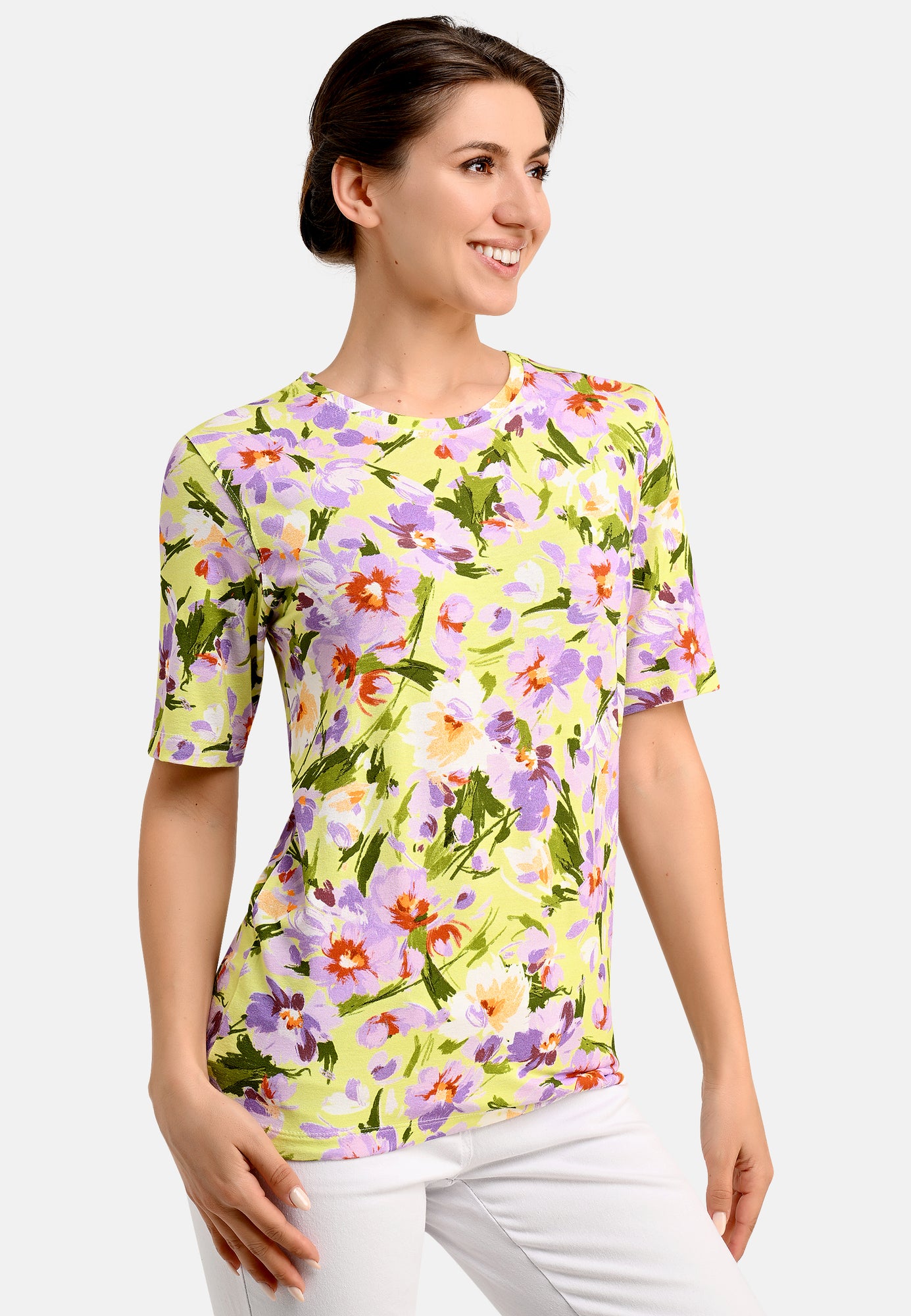 25407 Shirt mit Blumen-Print in Lila/Grün