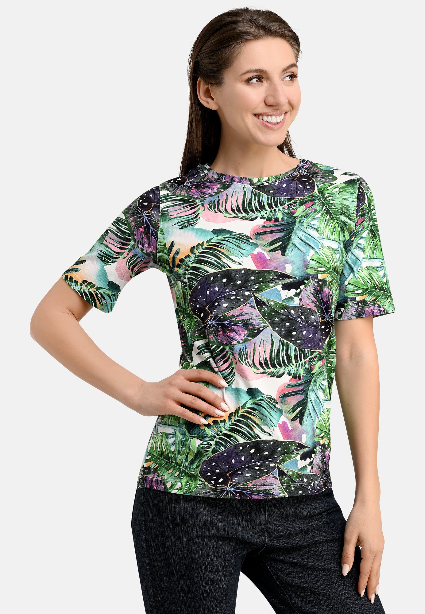 25408 Shirt mit Jungle-Print in Grün