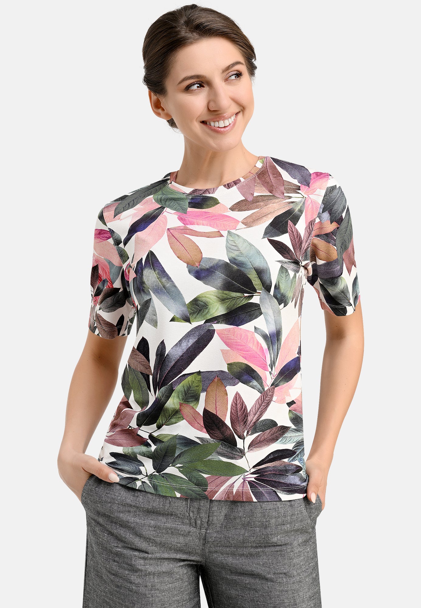 25409 Shirt mit Blätter-Print in Lila/Grün