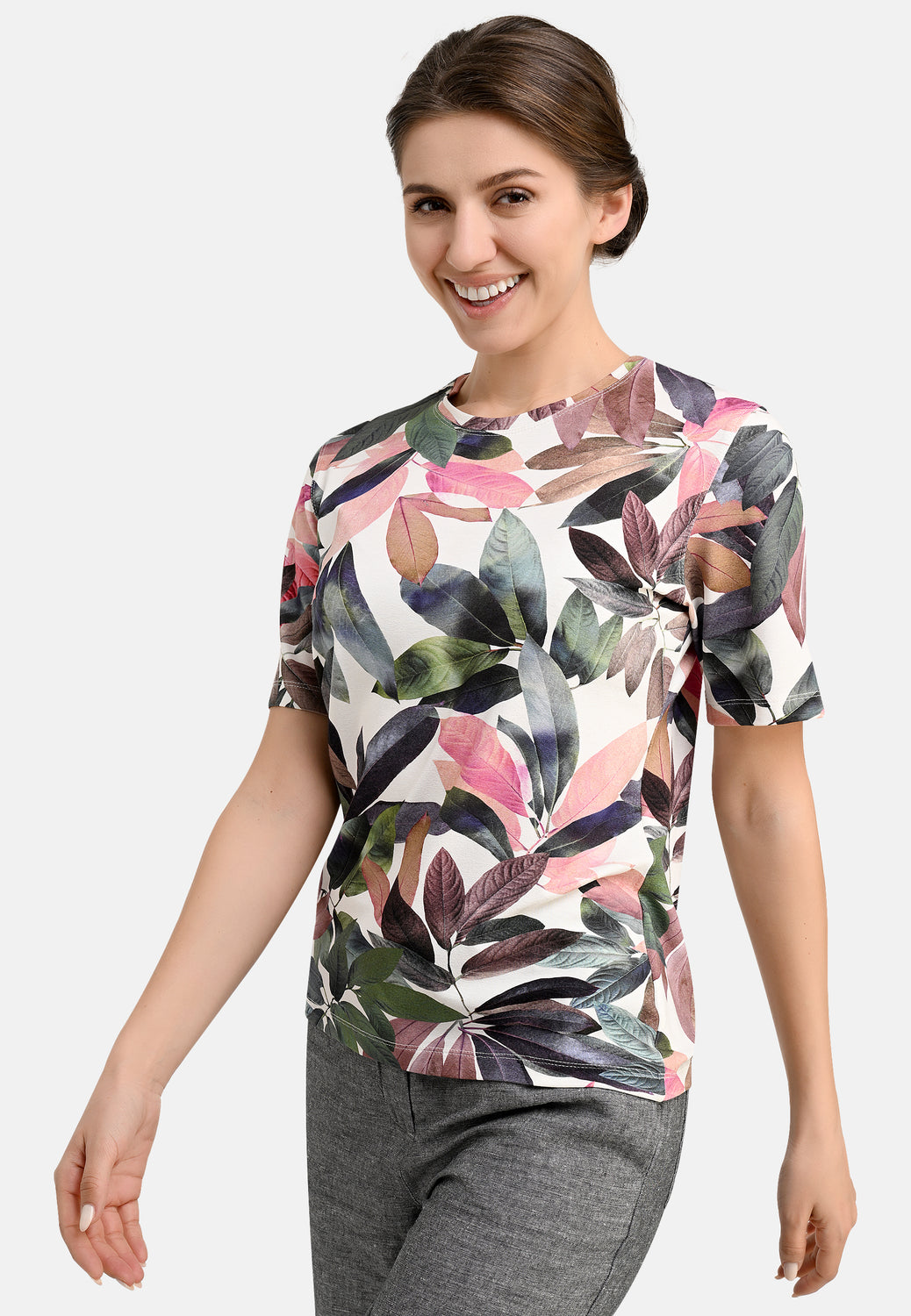 25409 Shirt mit Blätter-Print in Lila/Grün