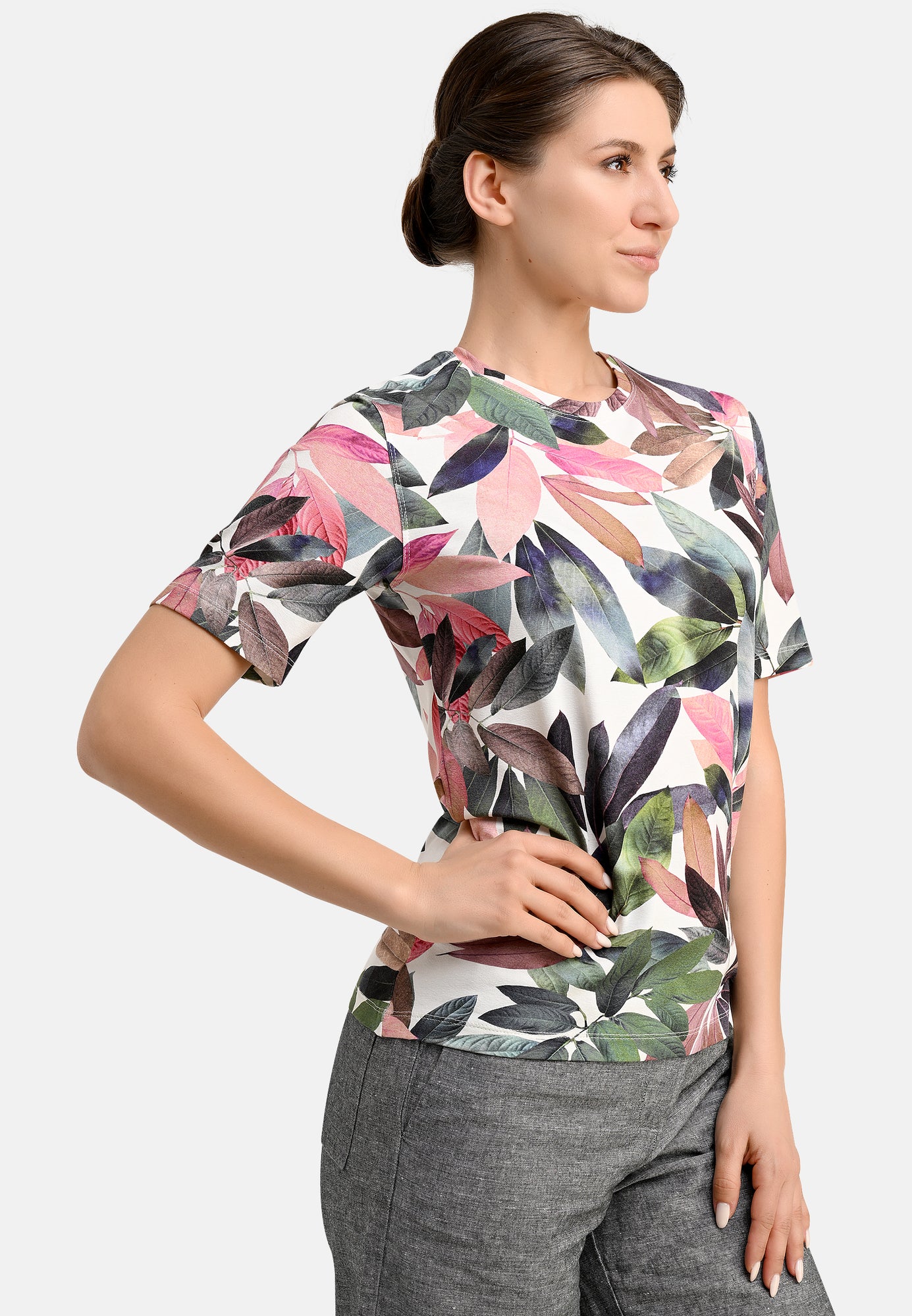 25409 Shirt mit Blätter-Print in Lila/Grün