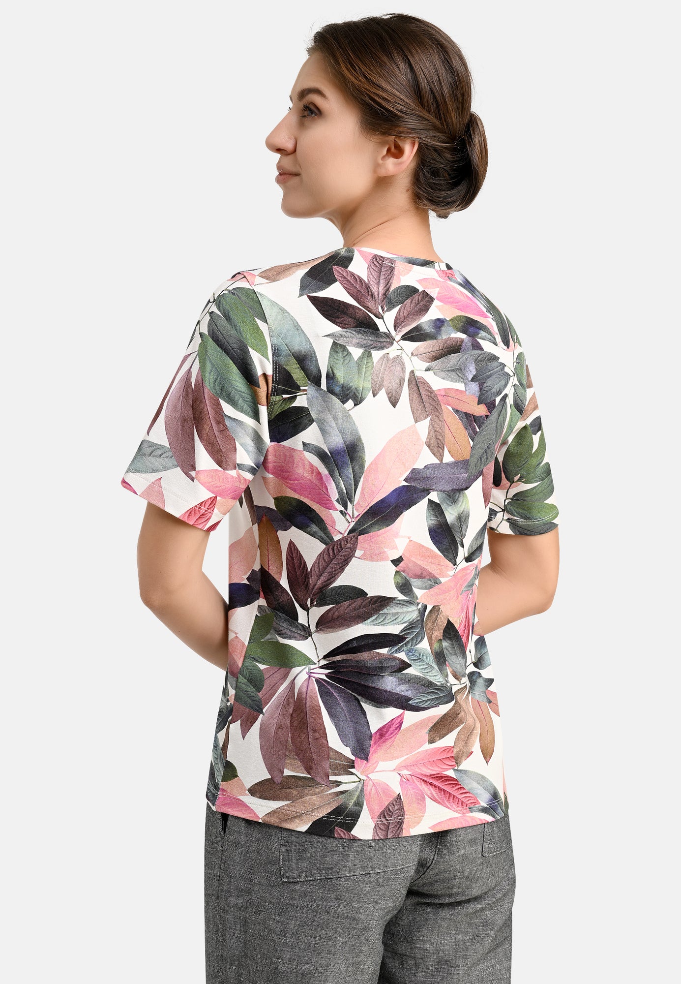 25409 Shirt mit Blätter-Print in Lila/Grün
