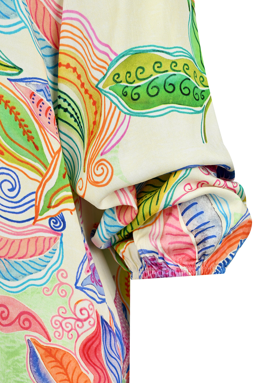 25415 Bluse mit Blätter-Print in Grün/Rosa