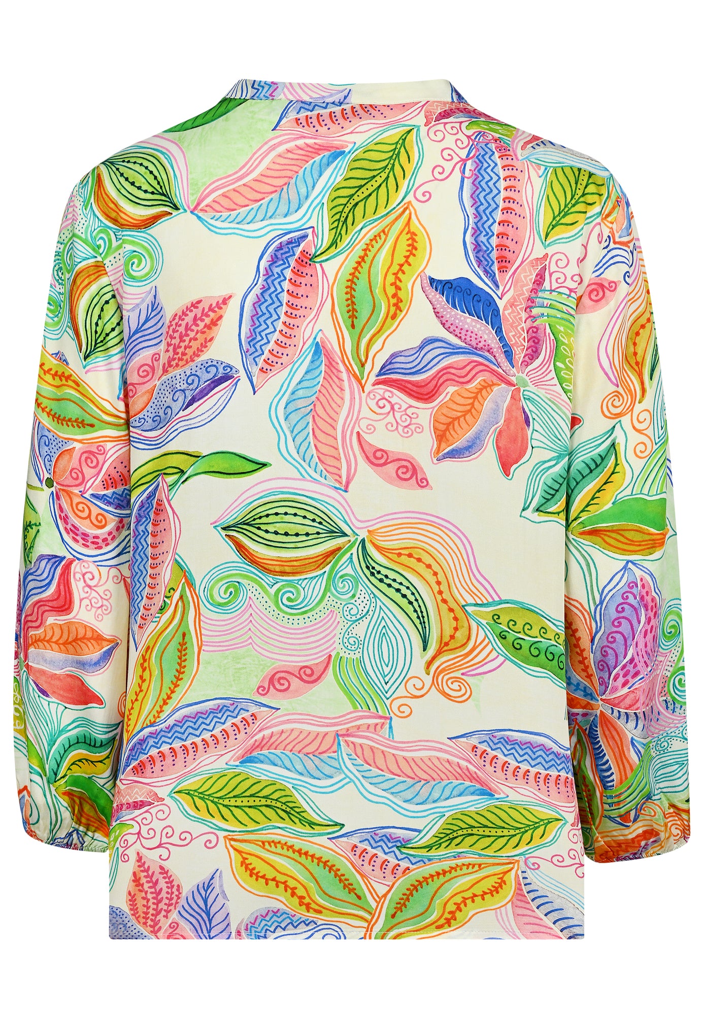 25415 Bluse mit Blätter-Print in Grün/Rosa