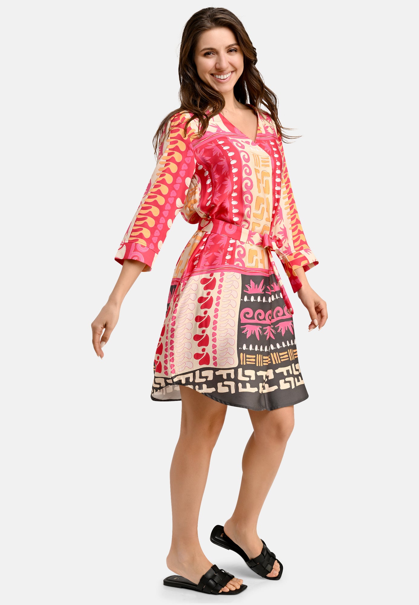 25416 Kleid mit Ethno-Print in Pink