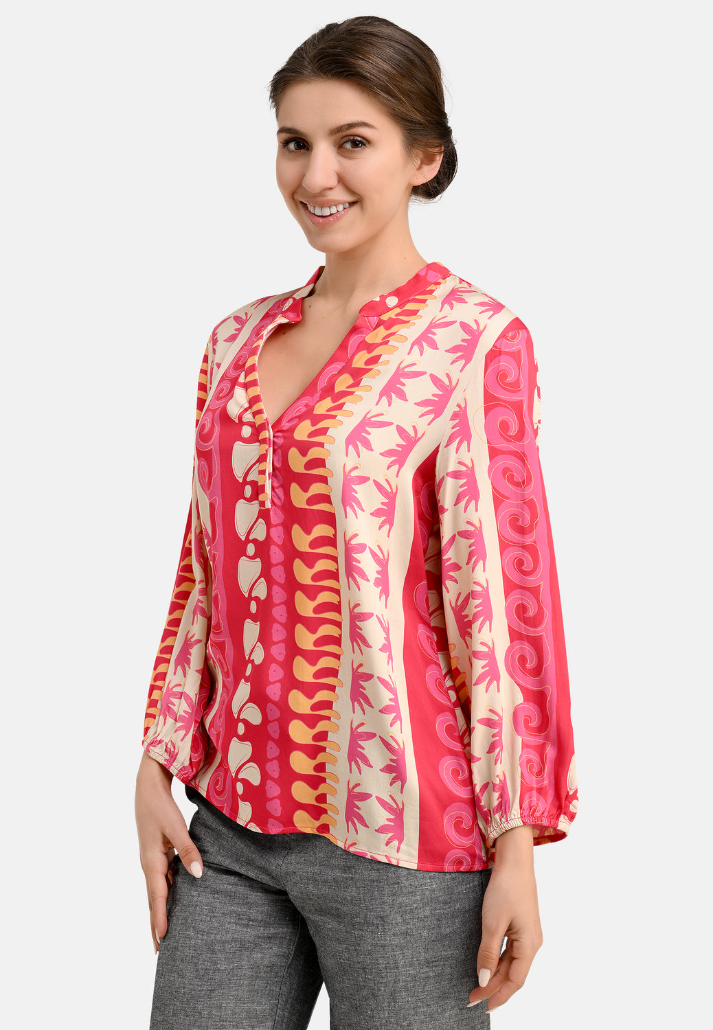 25417 Bluse mit Ethno-Print in Pink