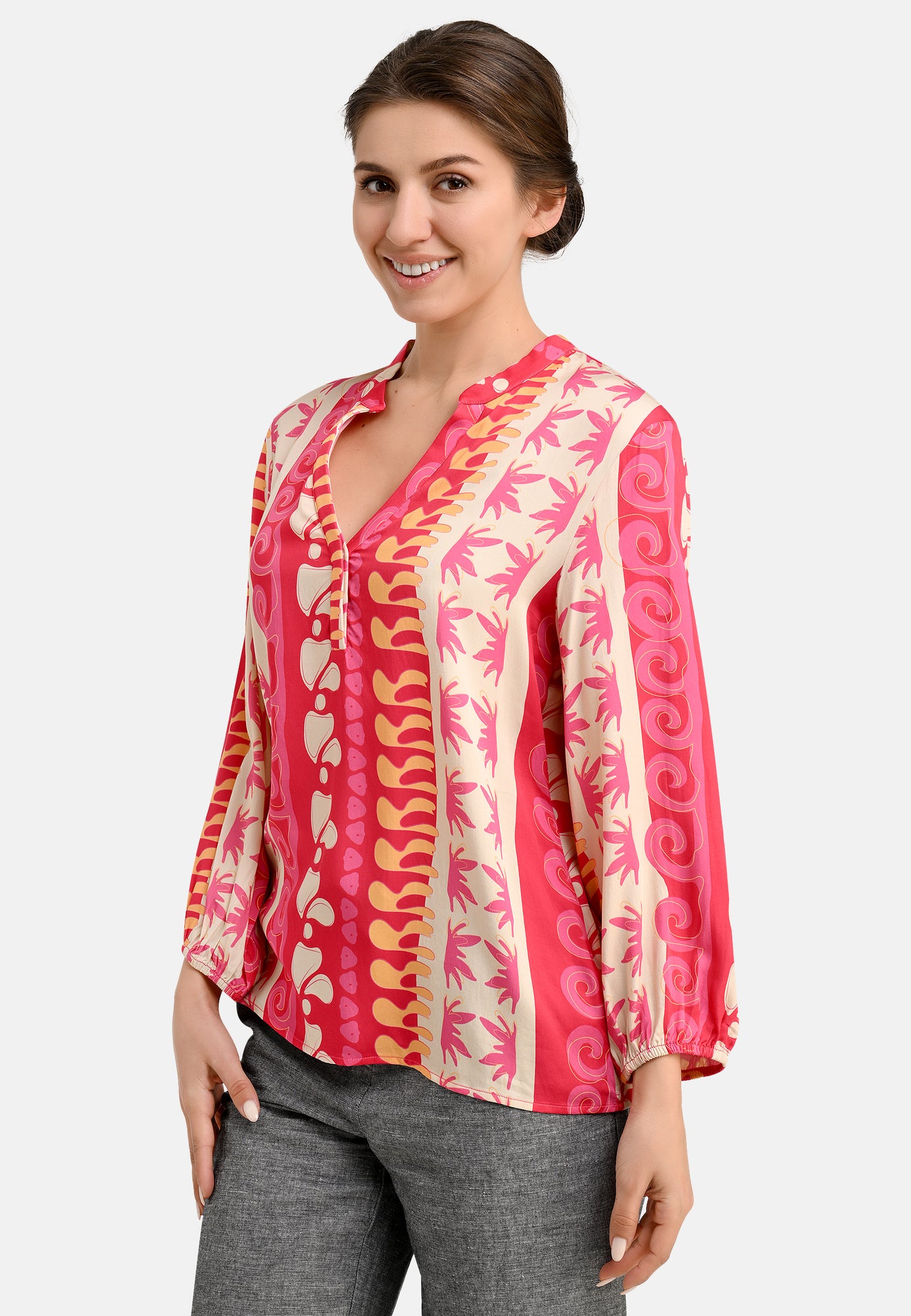 25417 Bluse mit Ethno-Print in Pink