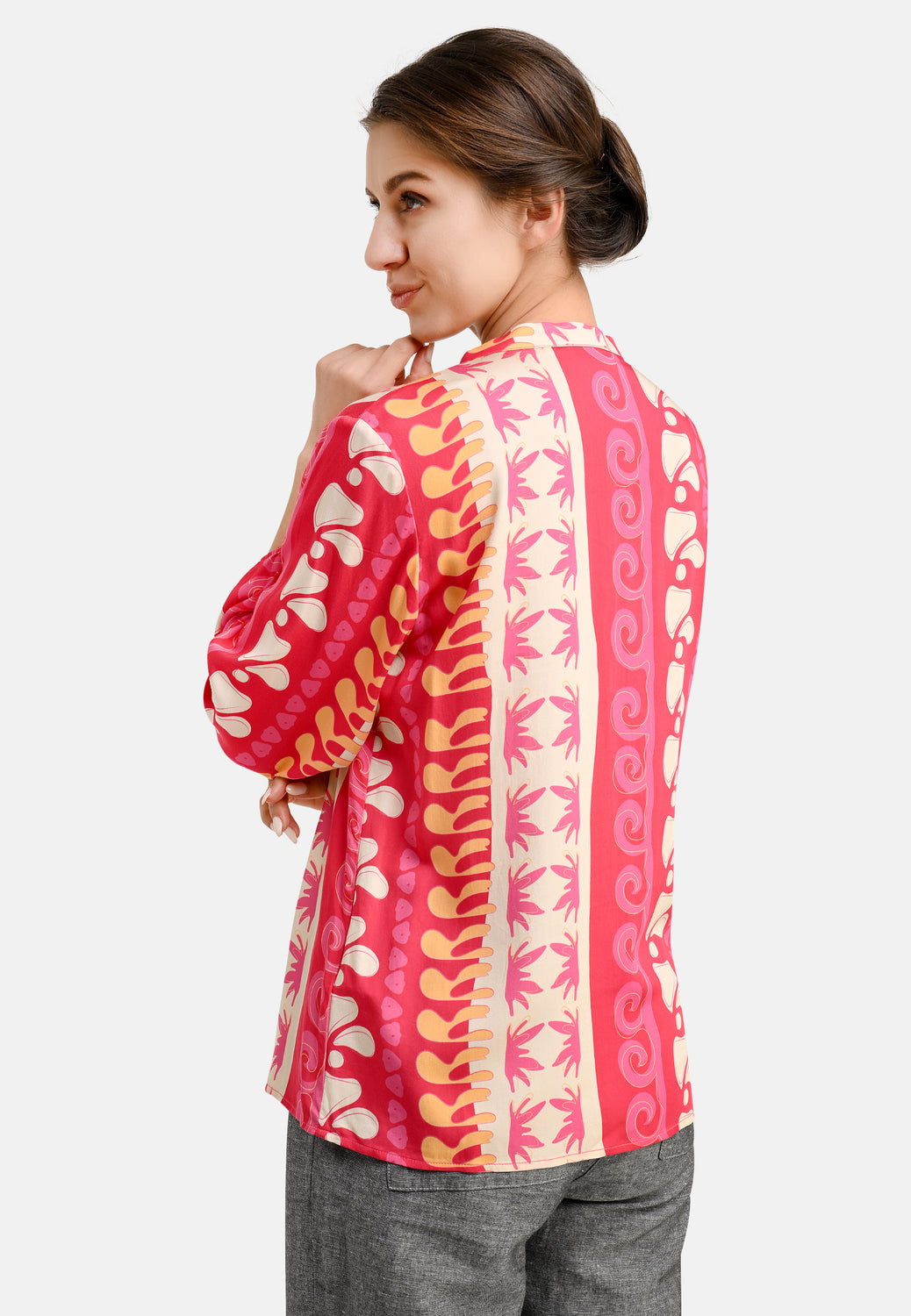25417 Bluse mit Ethno-Print in Pink
