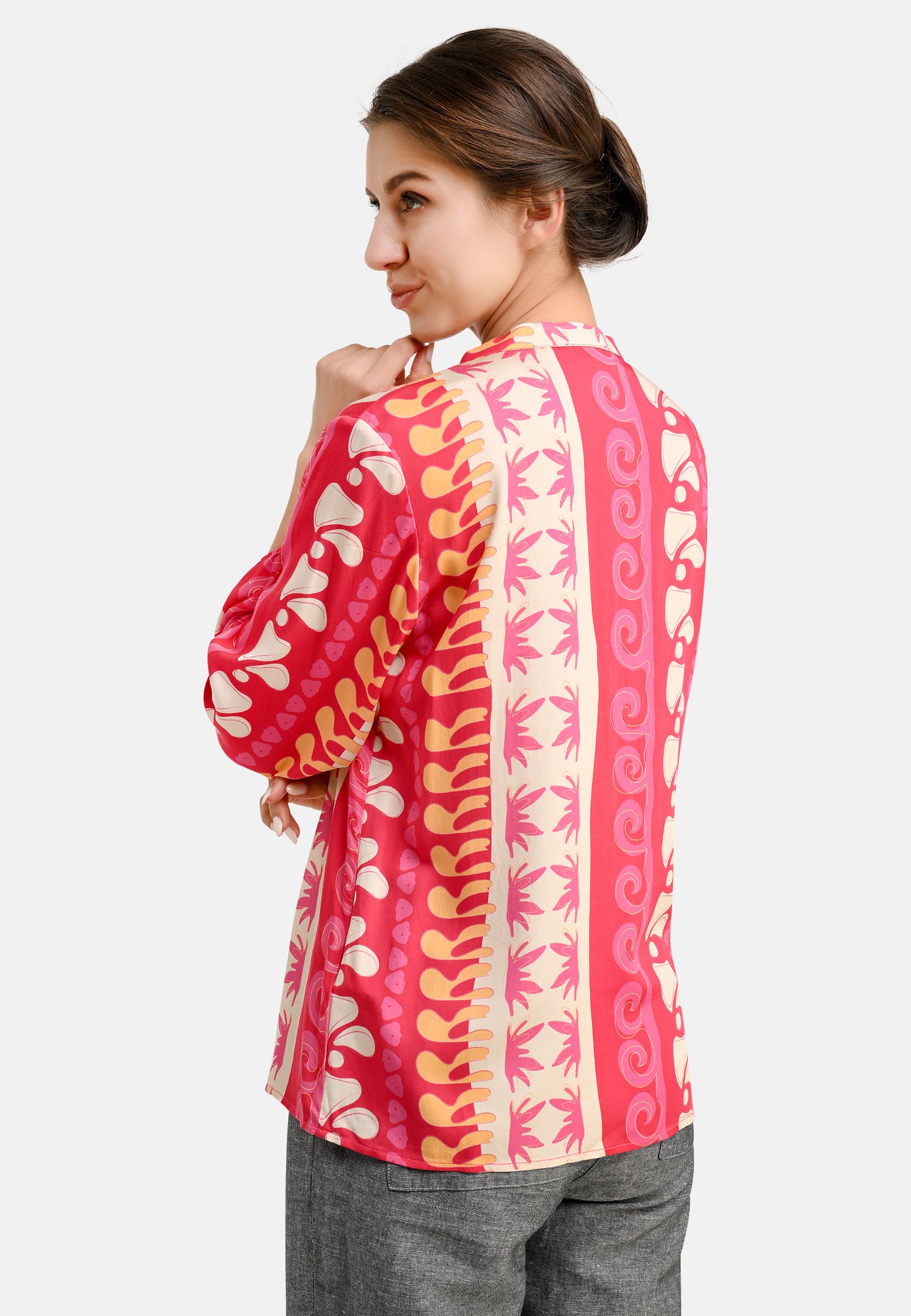 25417 Bluse mit Ethno-Print in Pink