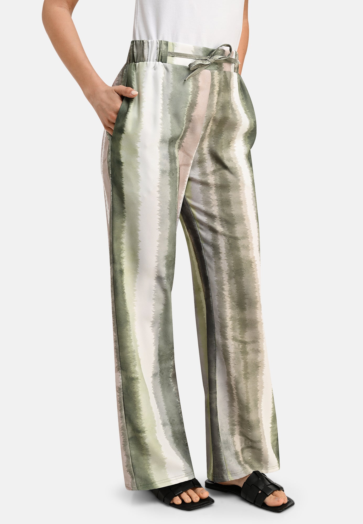 25419 Palazzo-Hose mit Print in Grün/Weiß