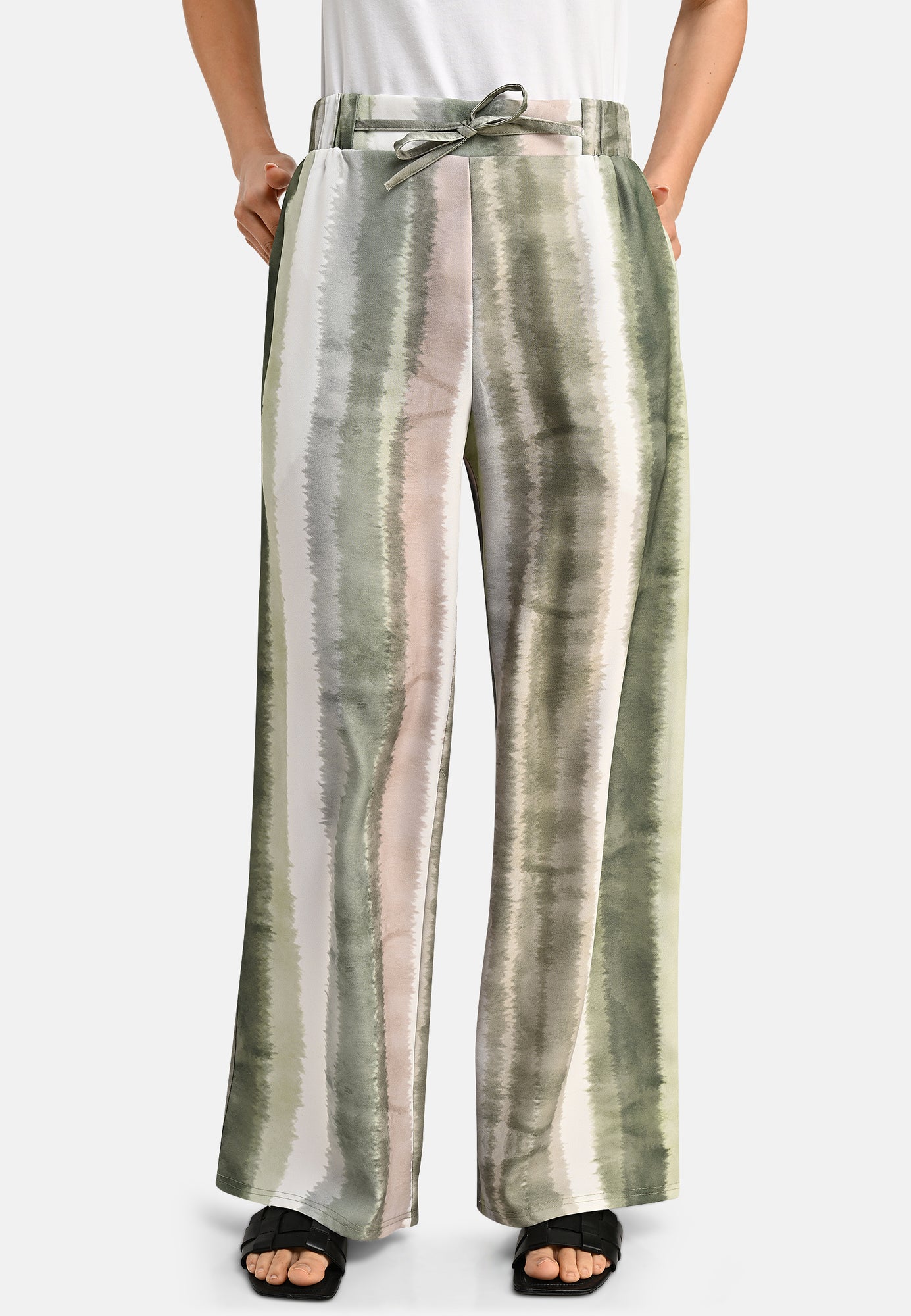 25419 Palazzo-Hose mit Print in Grün/Weiß