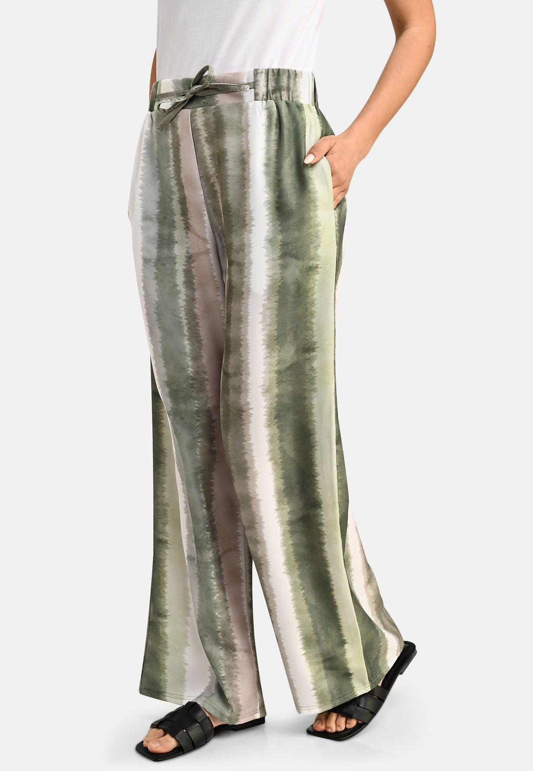 25419 Palazzo-Hose mit Print in Grün/Weiß
