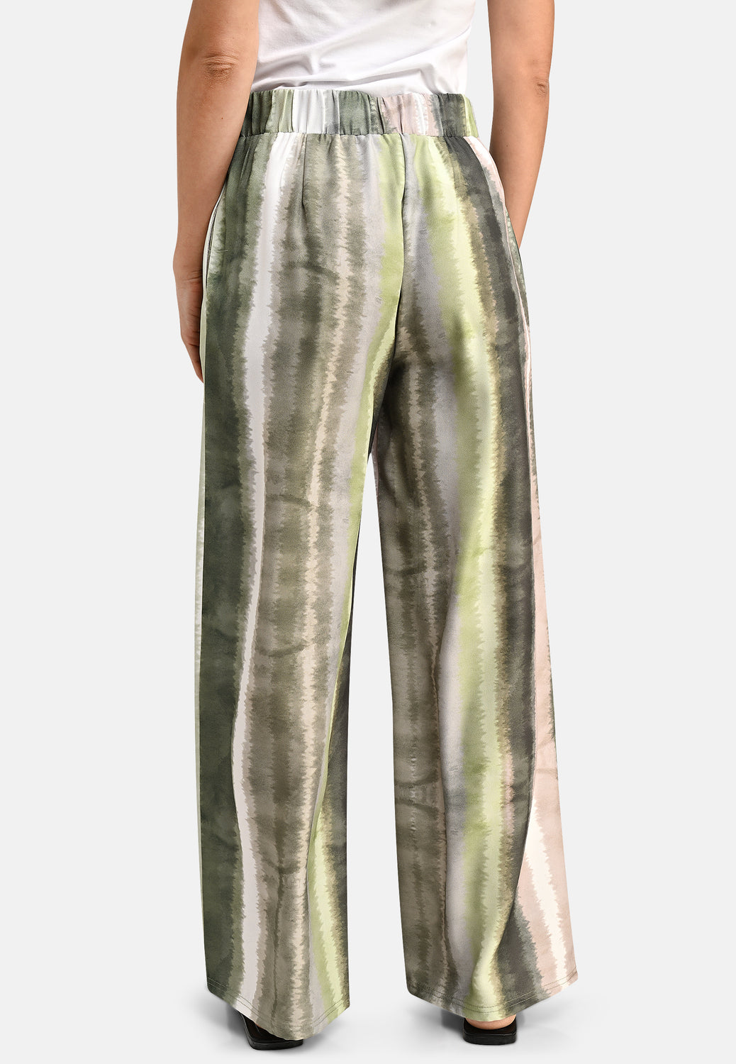 25419 Palazzo-Hose mit Print in Grün/Weiß