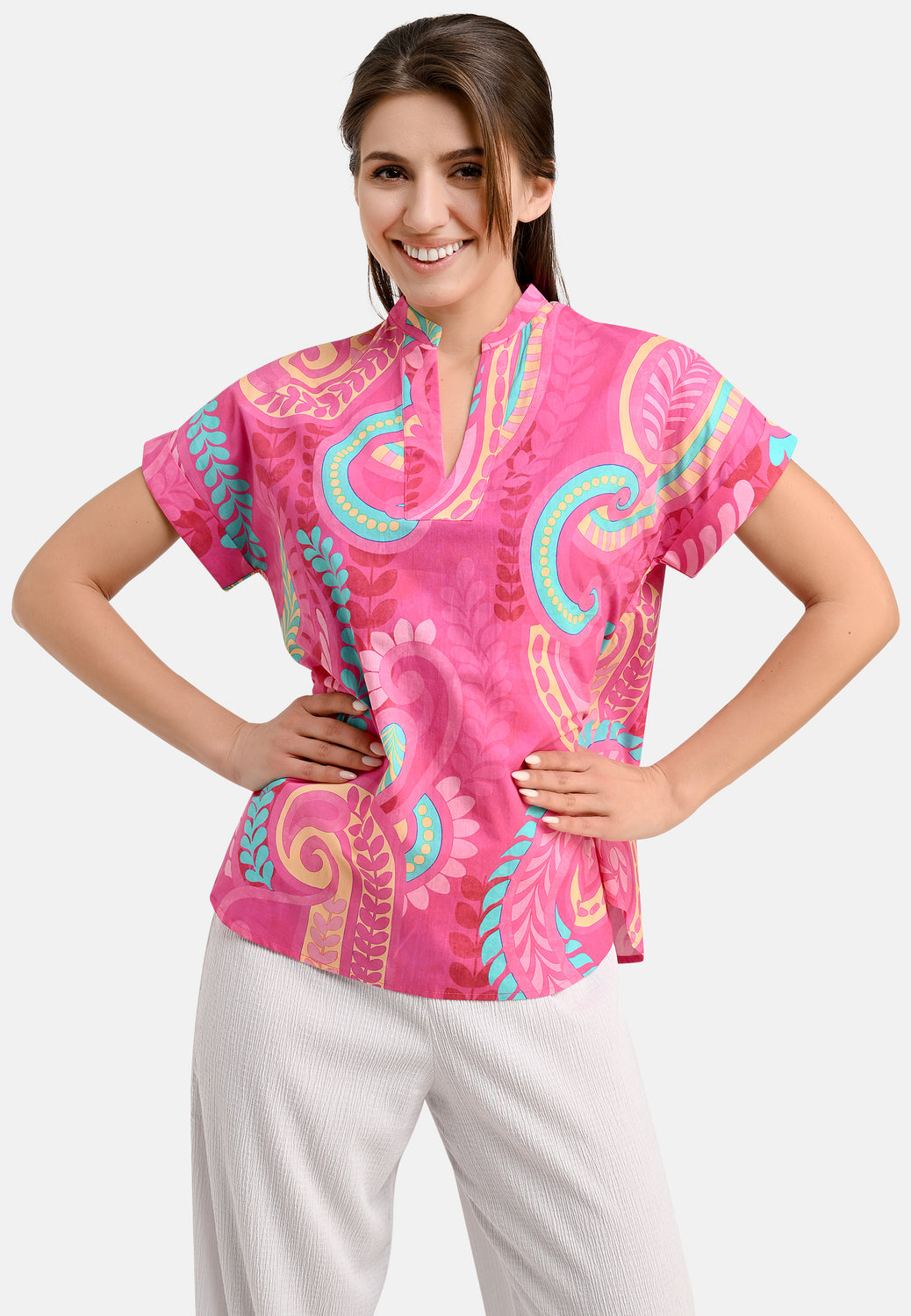 25421 Blusen-Shirt mit Paisley-Print in Pink