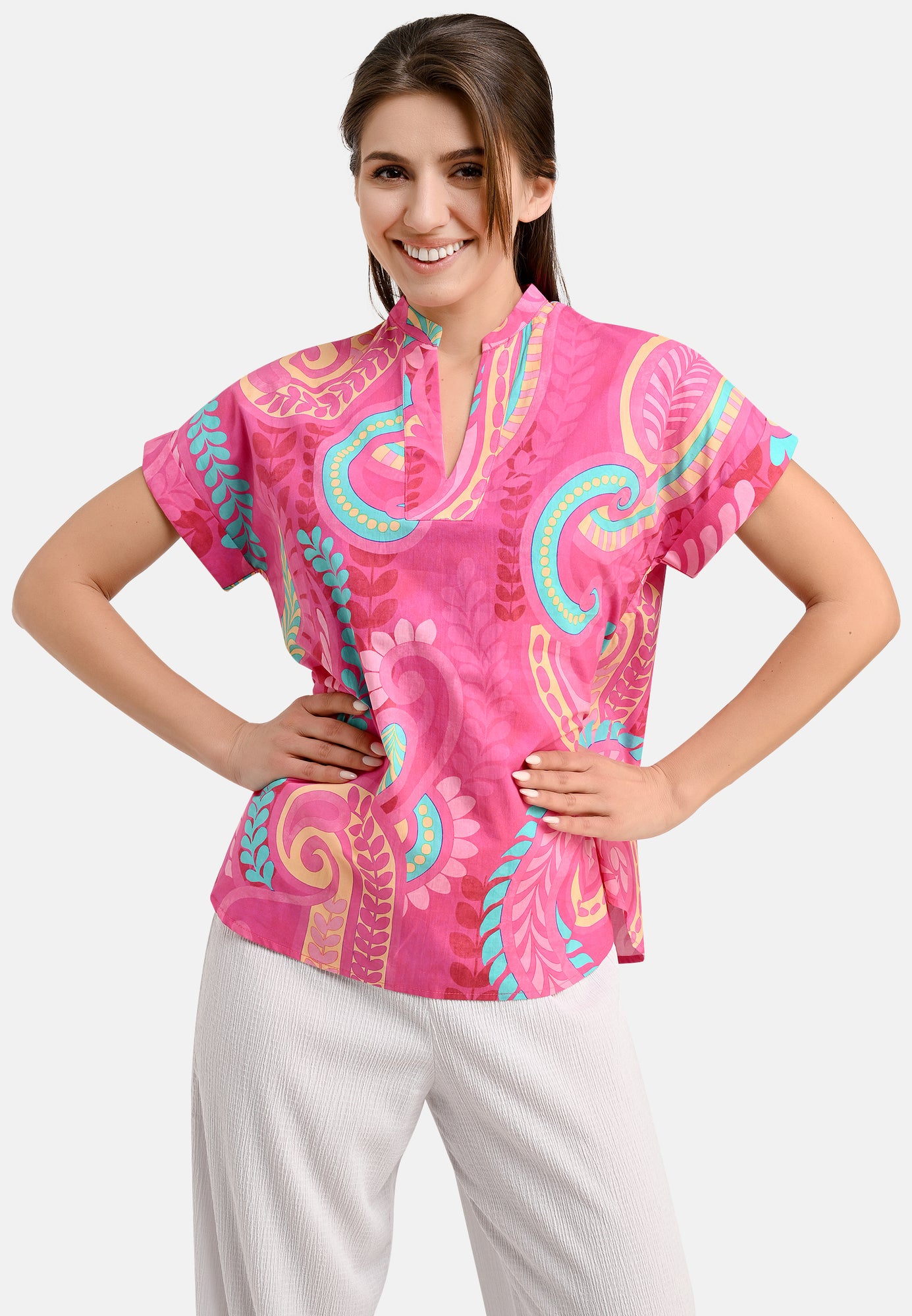 25421 Blusen-Shirt mit Paisley-Print in Pink