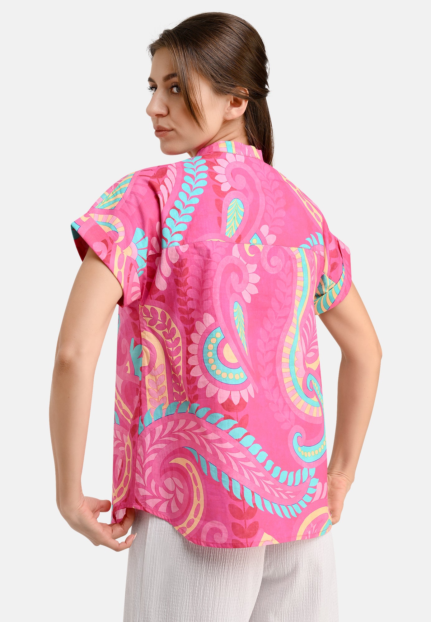 25421 Blusen-Shirt mit Paisley-Print in Pink