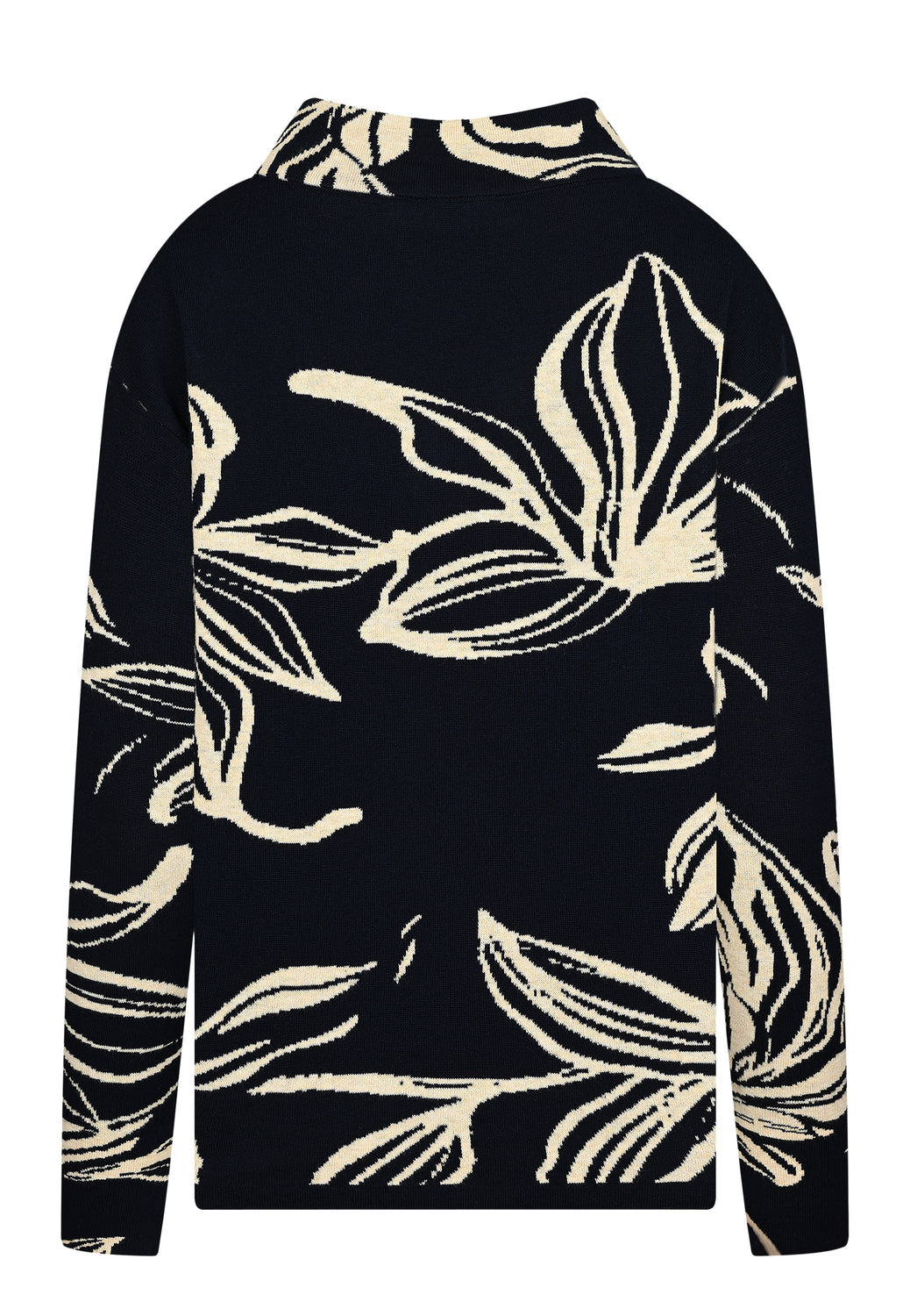 25504 Strickpullover mit Blütenmuster in Navy/Ecru