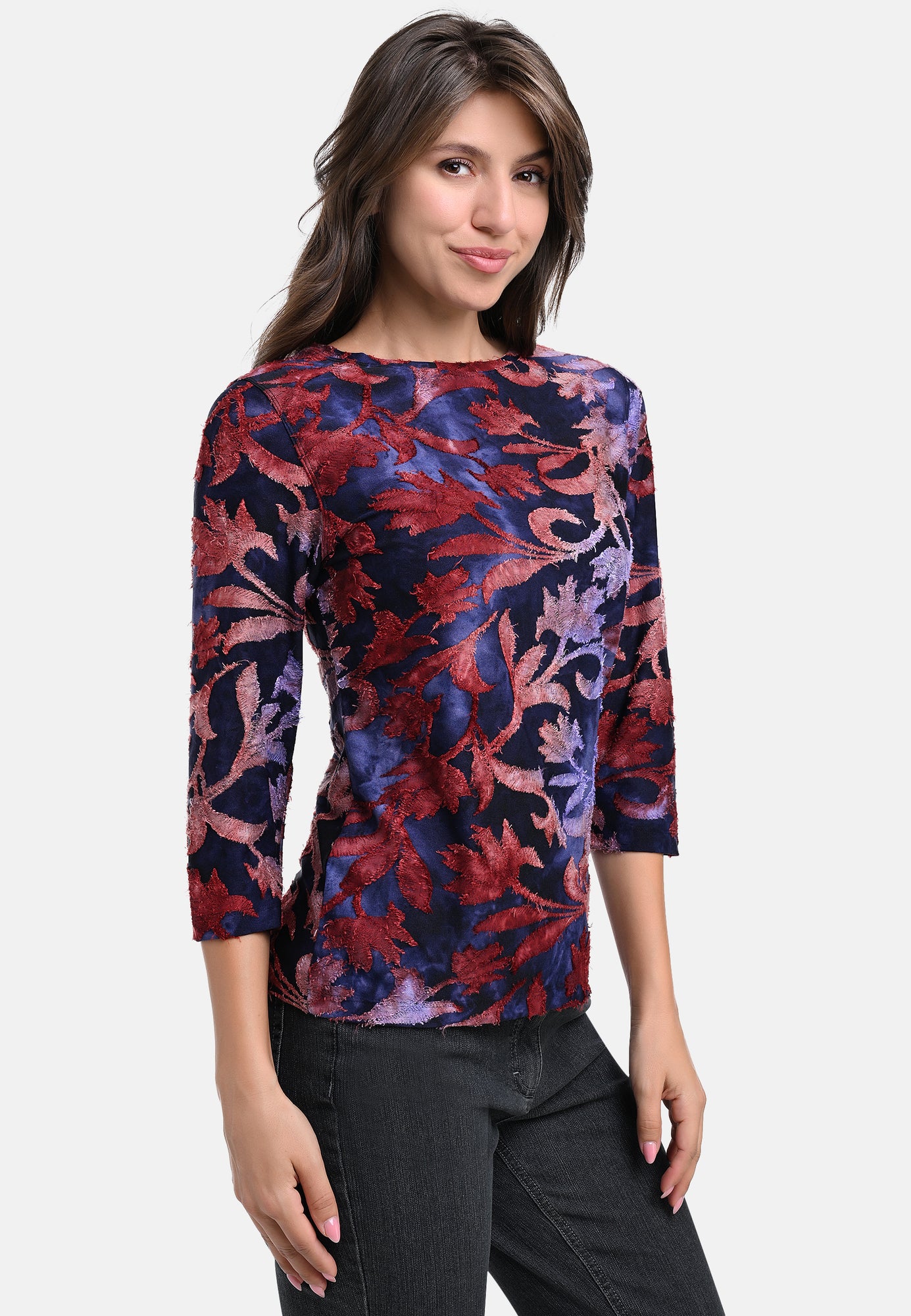 25505 Shirt mit Blütenmuster in Rot/Dunkelblau