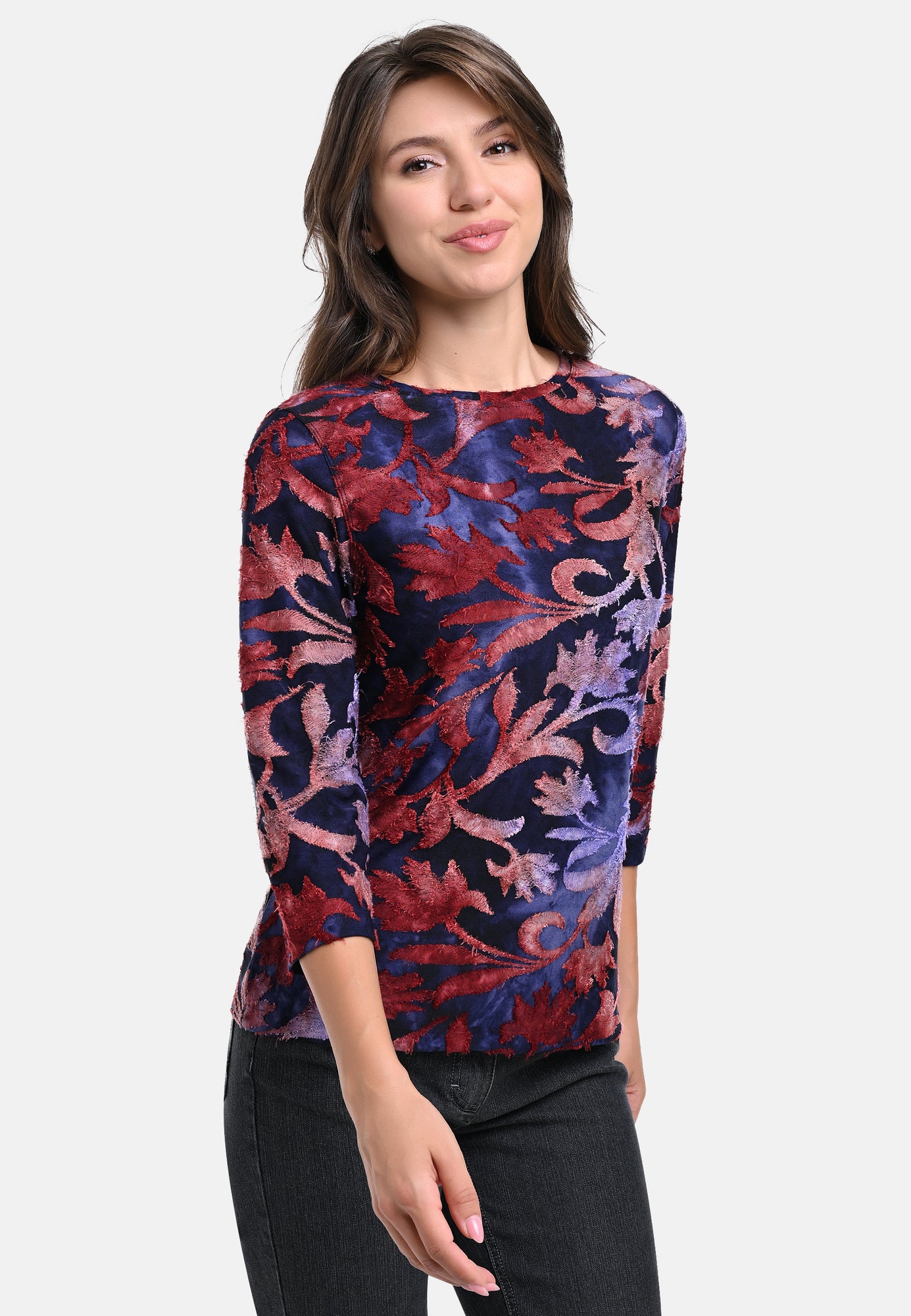 25505 Shirt mit Blütenmuster in Rot/Dunkelblau