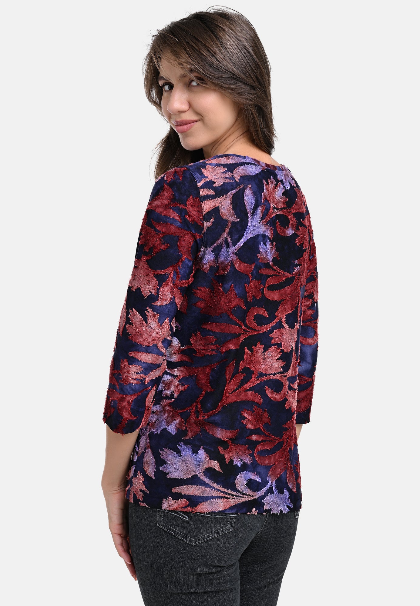 25505 Shirt mit Blütenmuster in Rot/Dunkelblau