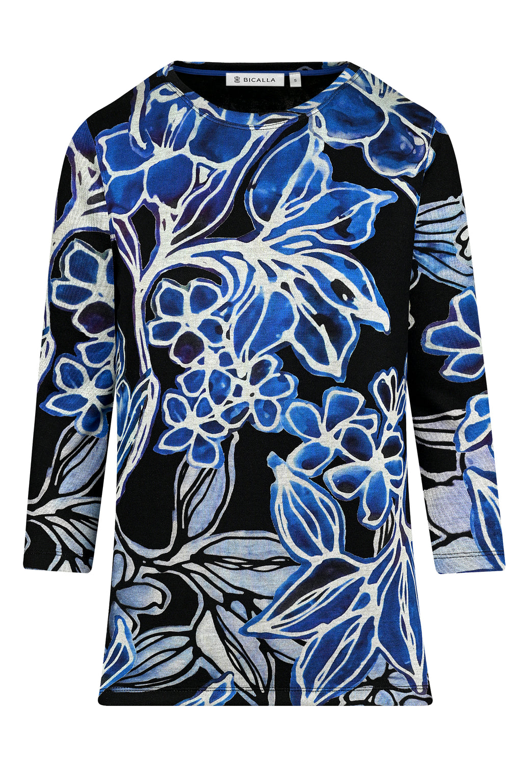 25506 Shirt mit Blumen-Print in Schwarz/Blau