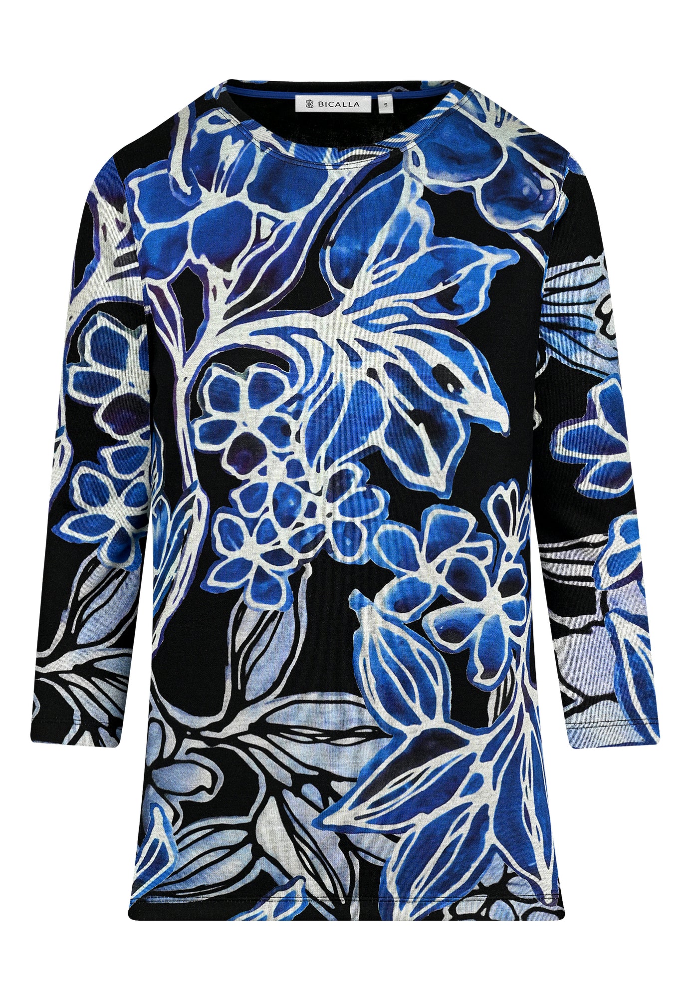 25506 Shirt mit Blumen-Print in Schwarz/Blau