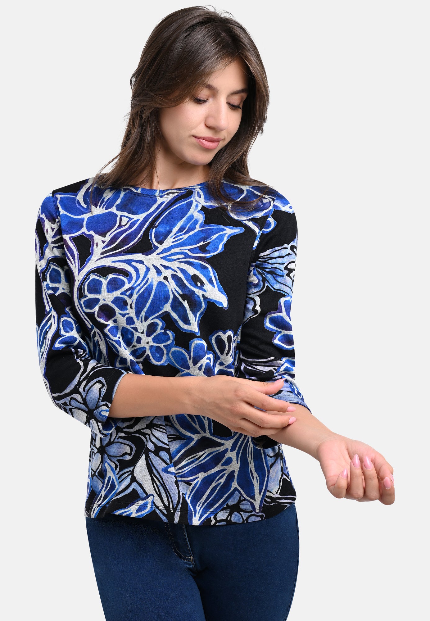 25506 Shirt mit Blumen-Print in Schwarz/Blau