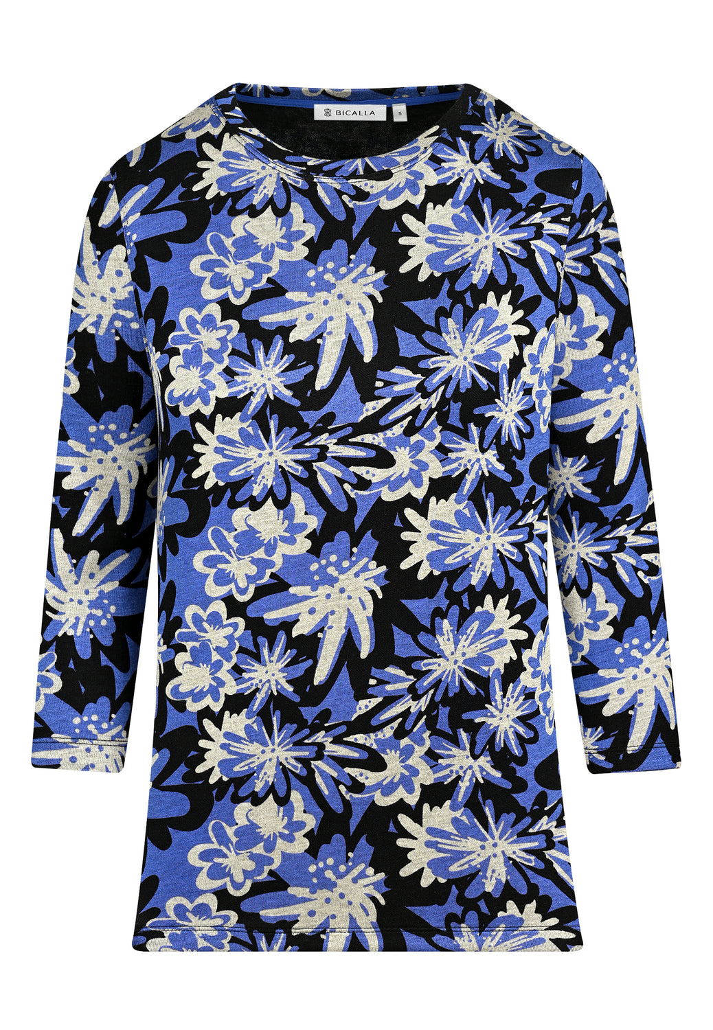 25508 Shirt mit Blüten-Print in Blau/Schwarz