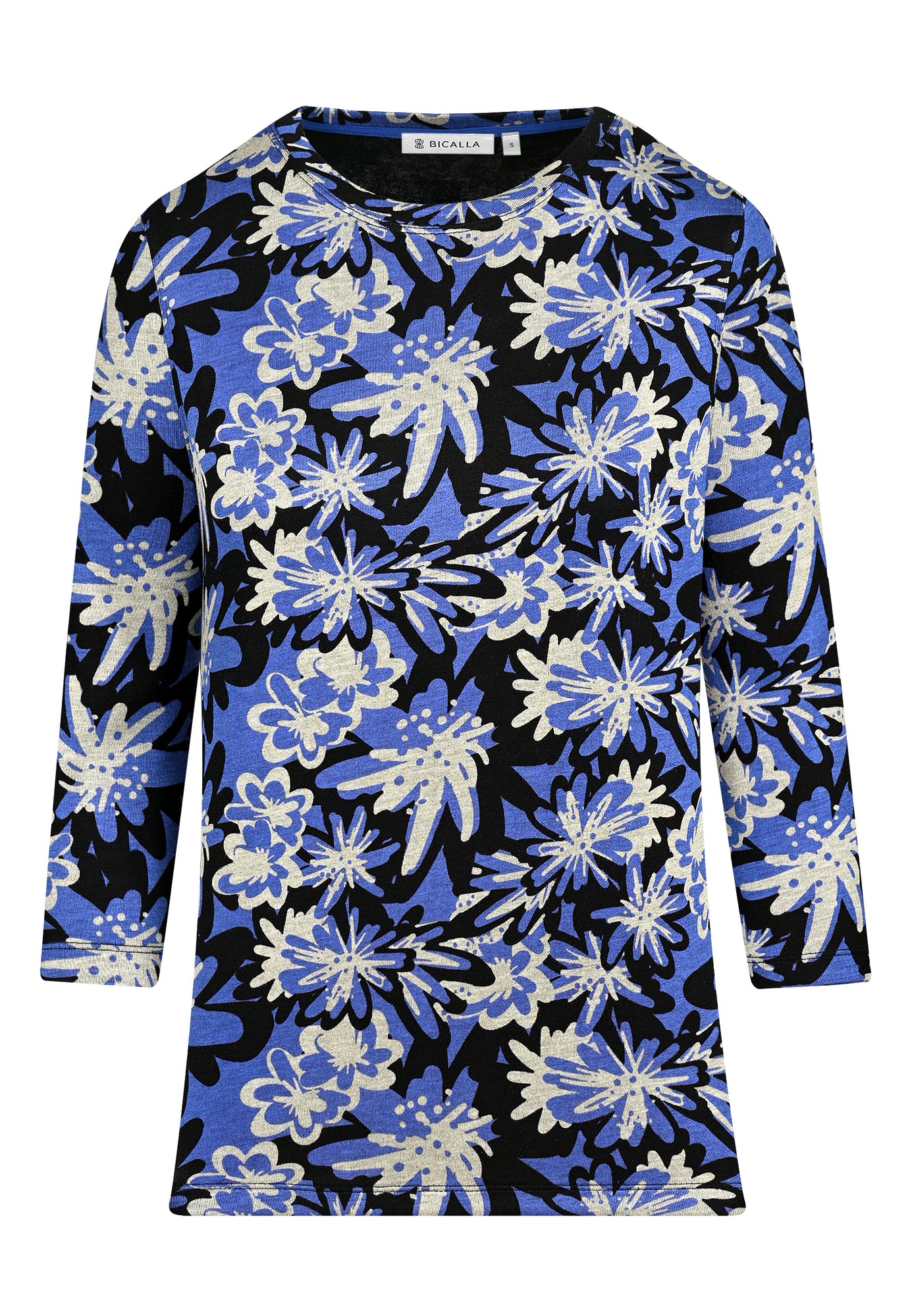 25508 Shirt mit Blüten-Print in Blau/Schwarz