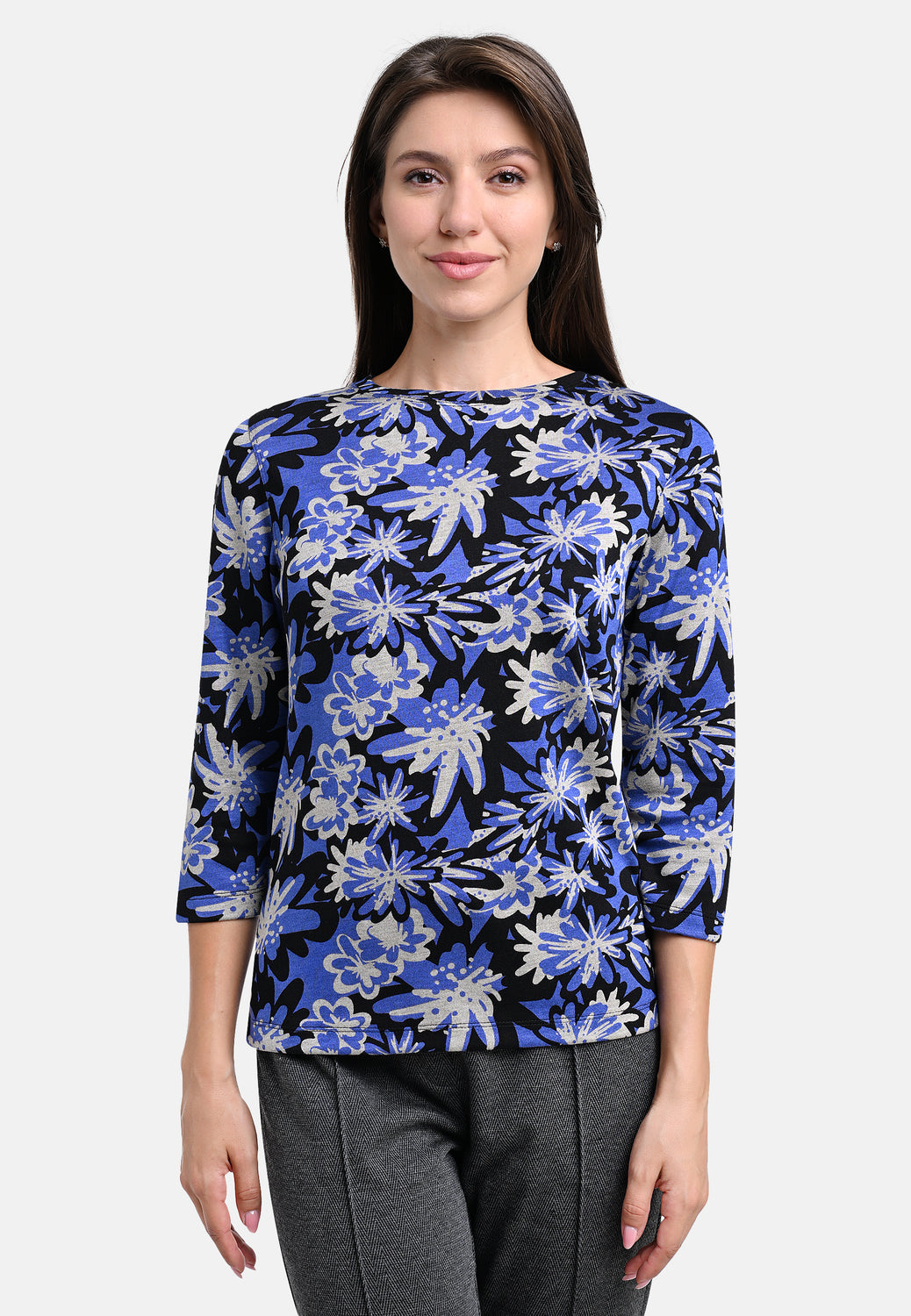 25508 Shirt mit Blüten-Print in Blau/Schwarz