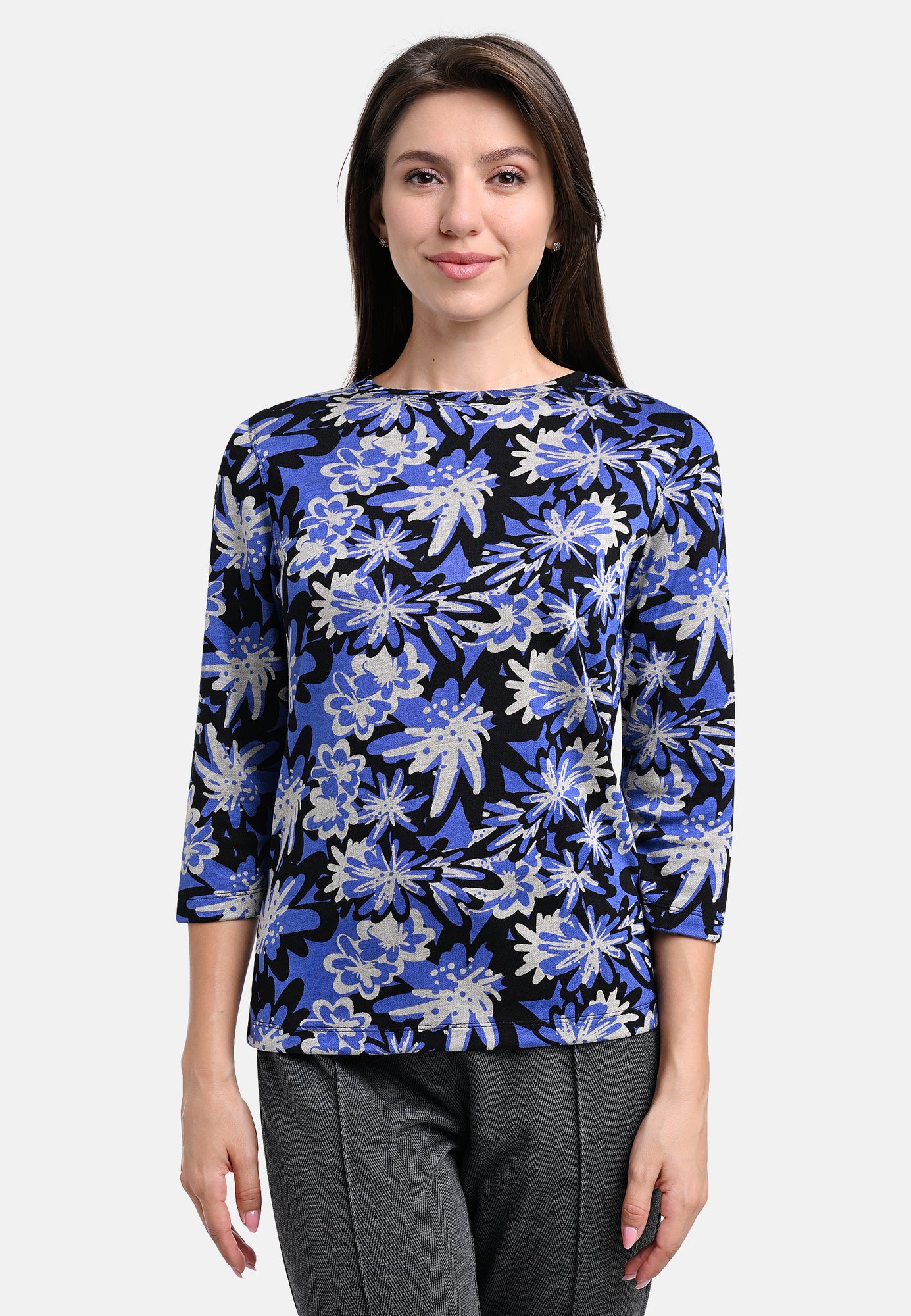 25508 Shirt mit Blüten-Print in Blau/Schwarz