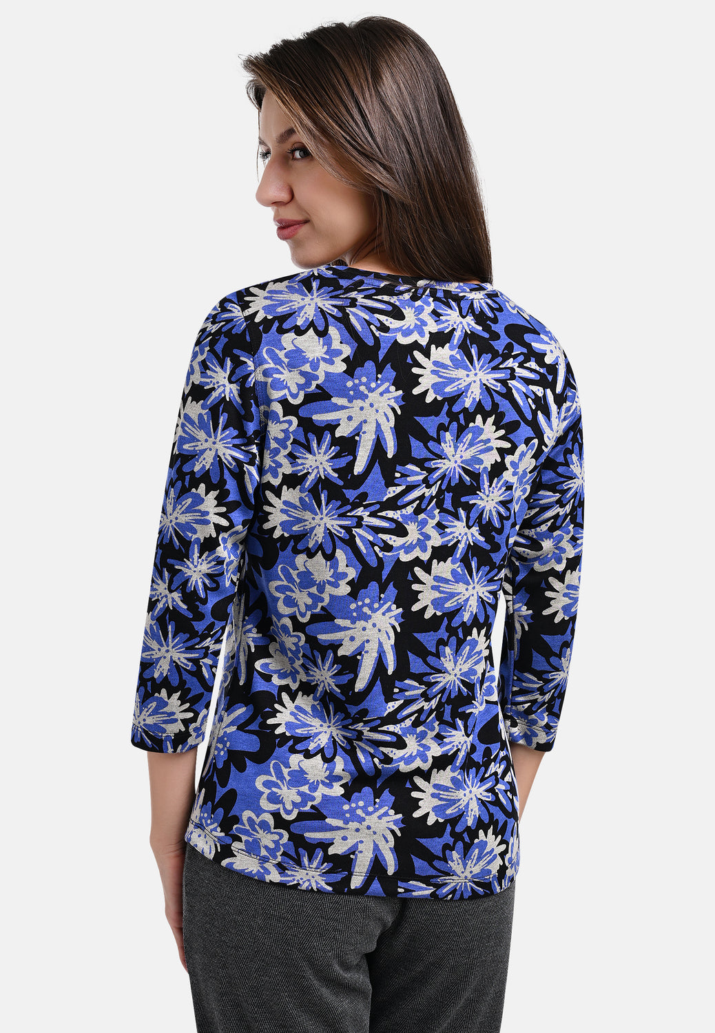 25508 Shirt mit Blüten-Print in Blau/Schwarz