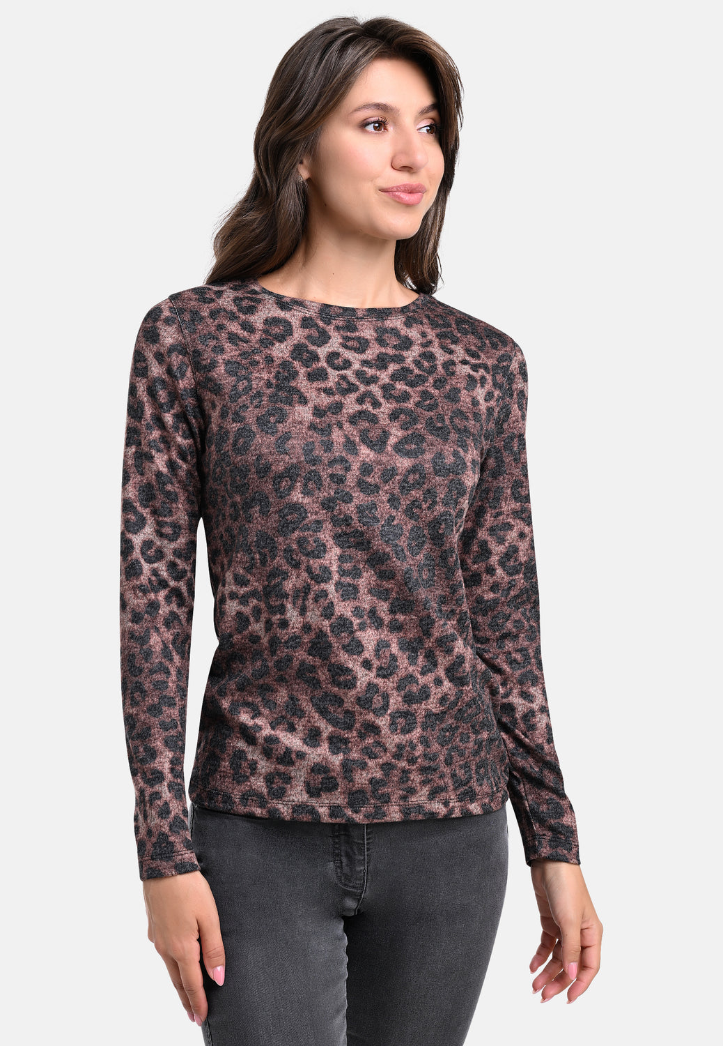 25509 Shirt mit Leo-Print in Braun/Schwarz