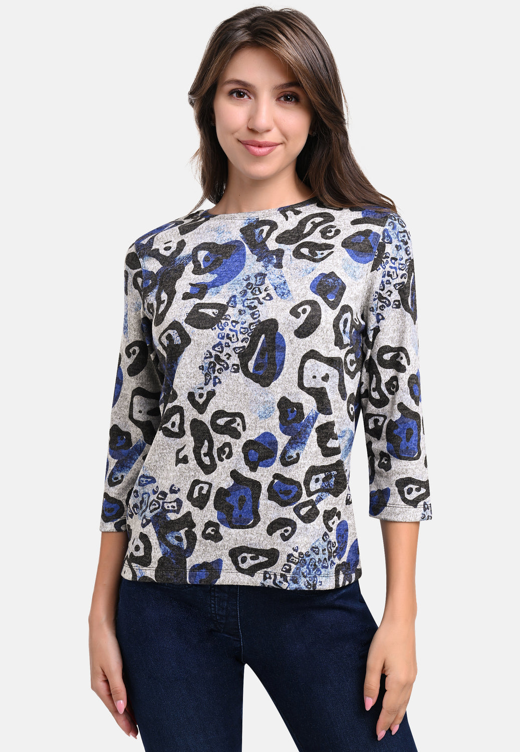 25511 Shirt mit Animal-Print in Blau/Hellgrau
