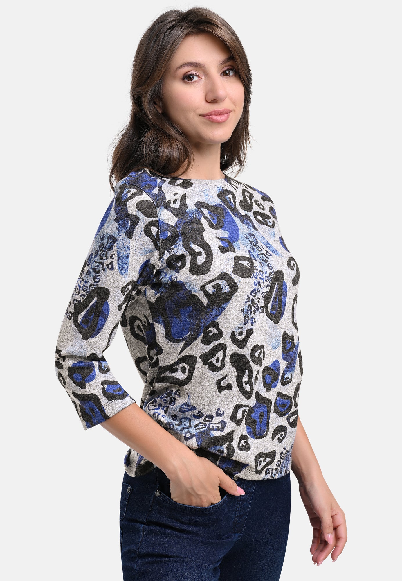 25511 Shirt mit Animal-Print in Blau/Hellgrau