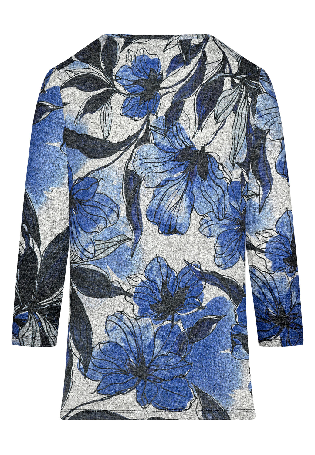 25512 Shirt mit Blumen-Print in Blau/Hellgrau
