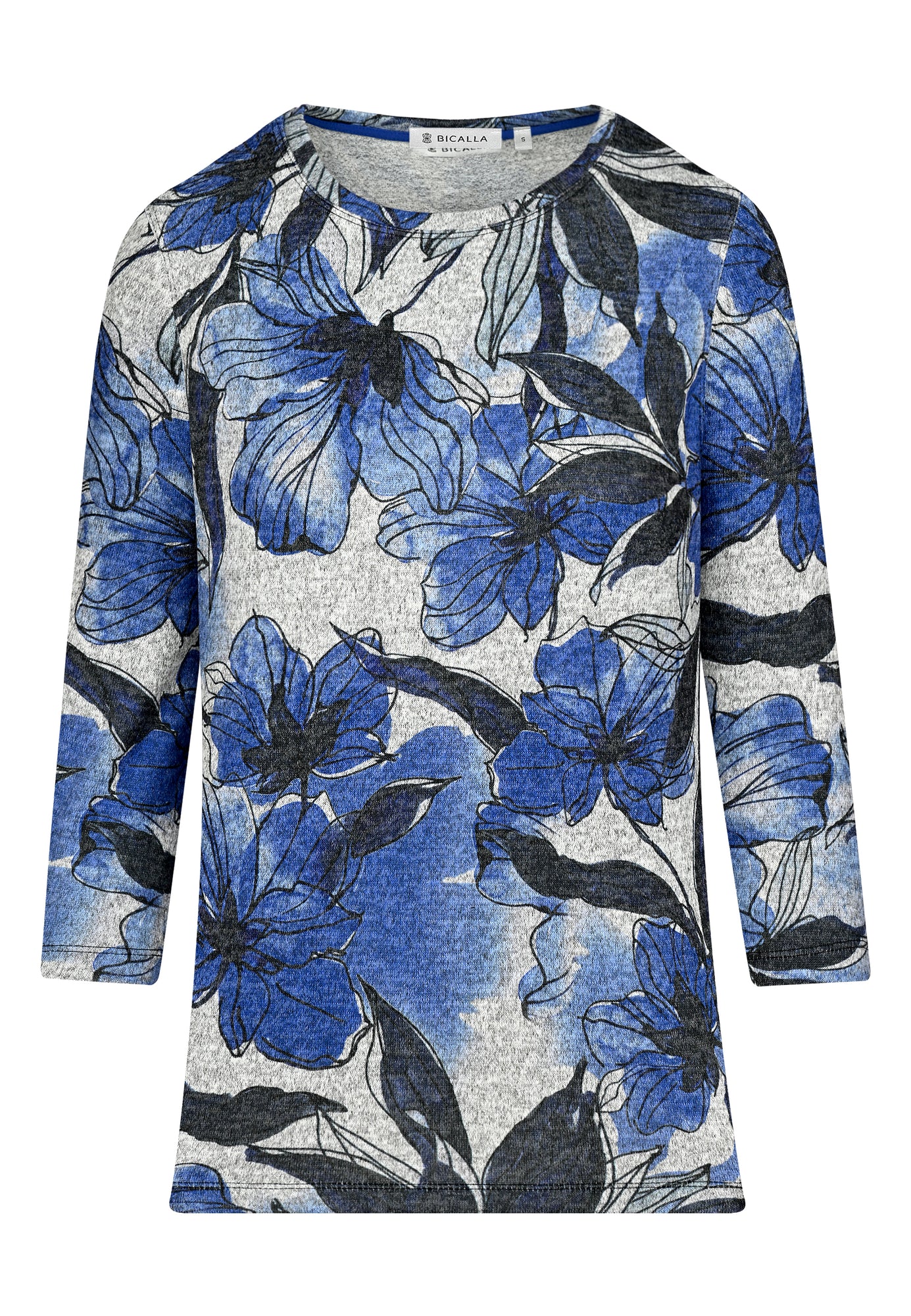 25512 Shirt mit Blumen-Print in Blau/Hellgrau